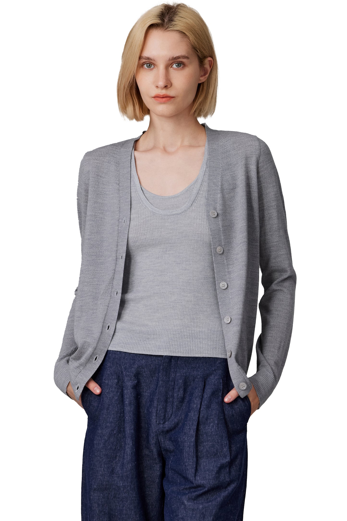 JENNIE LIU Women's 100% Merino Wool Light Weight Cardigan | Ultra Soft Fine Gauge V Neck Sweaters for Women | Machine Washable