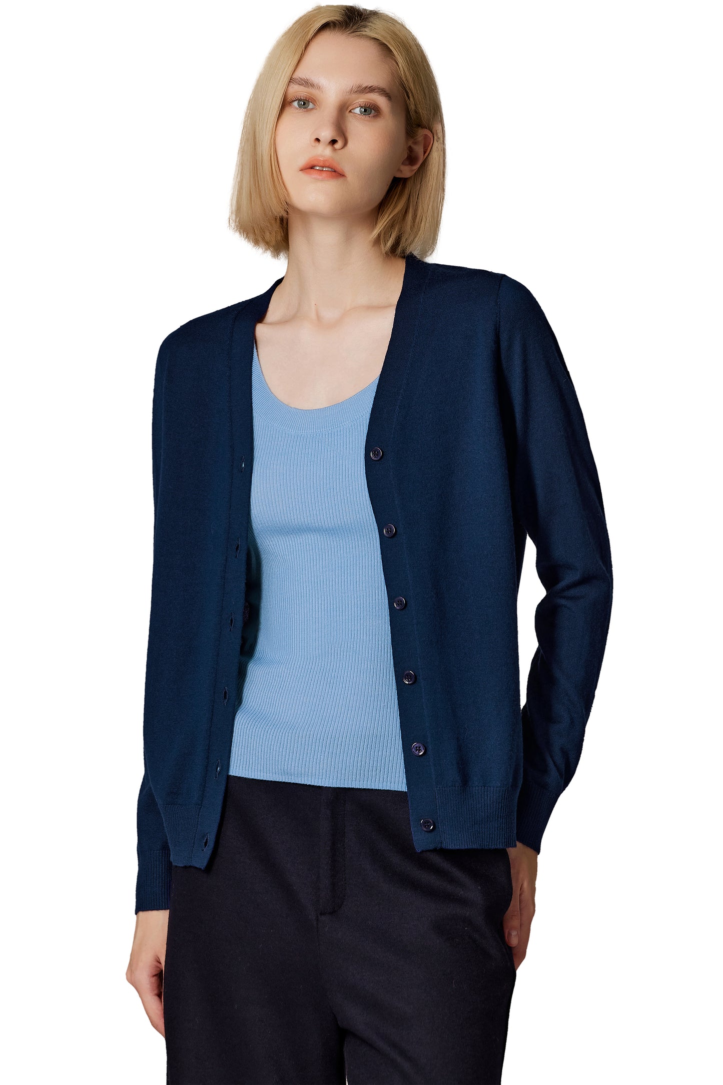 JENNIE LIU Women's 100% Merino Wool Light Weight Cardigan | Ultra Soft Fine Gauge V Neck Sweaters for Women | Machine Washable