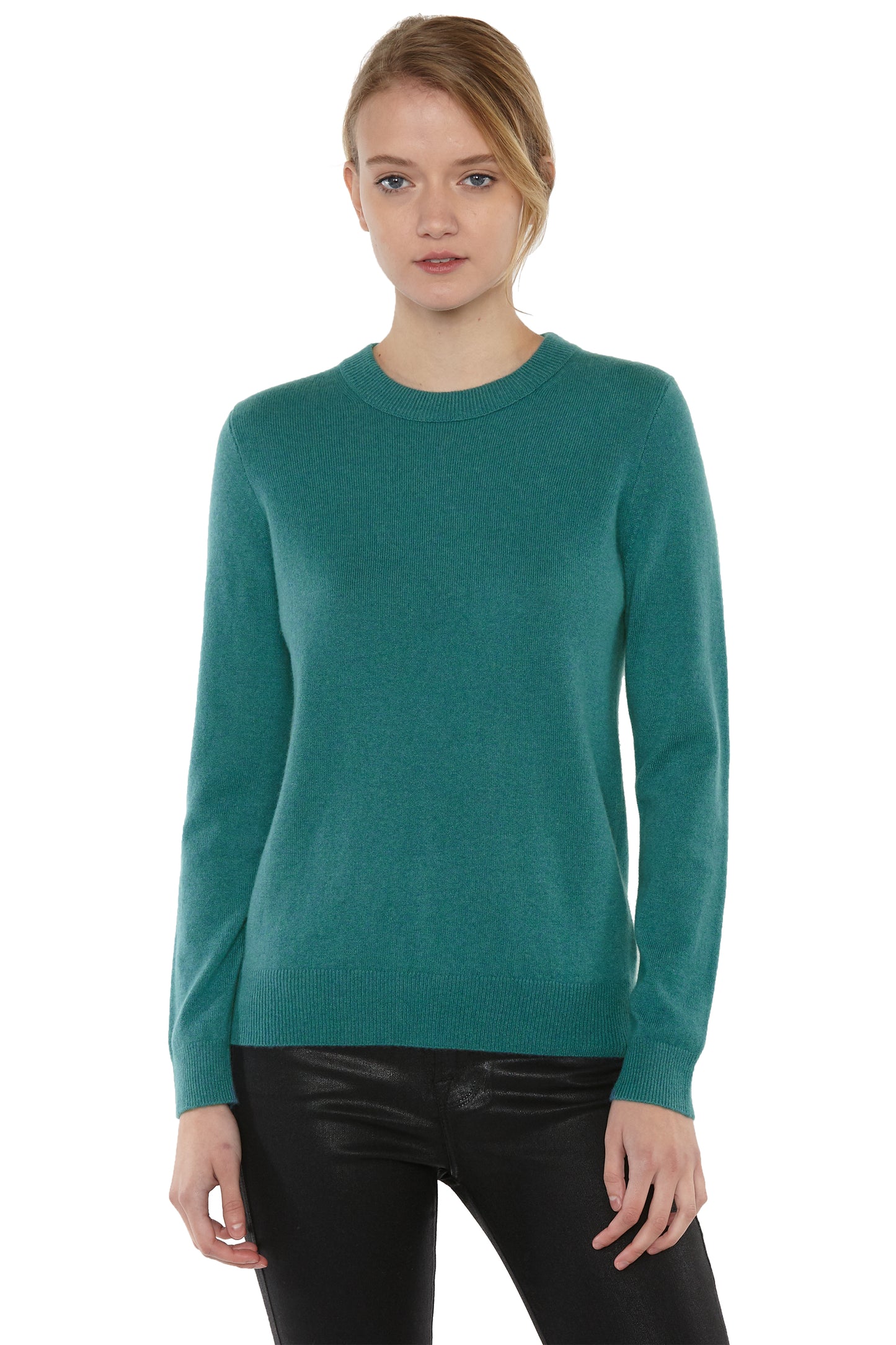 JENNIE LIU Women's 100% Pure Cashmere Long Sleeve Crew Neck Sweater