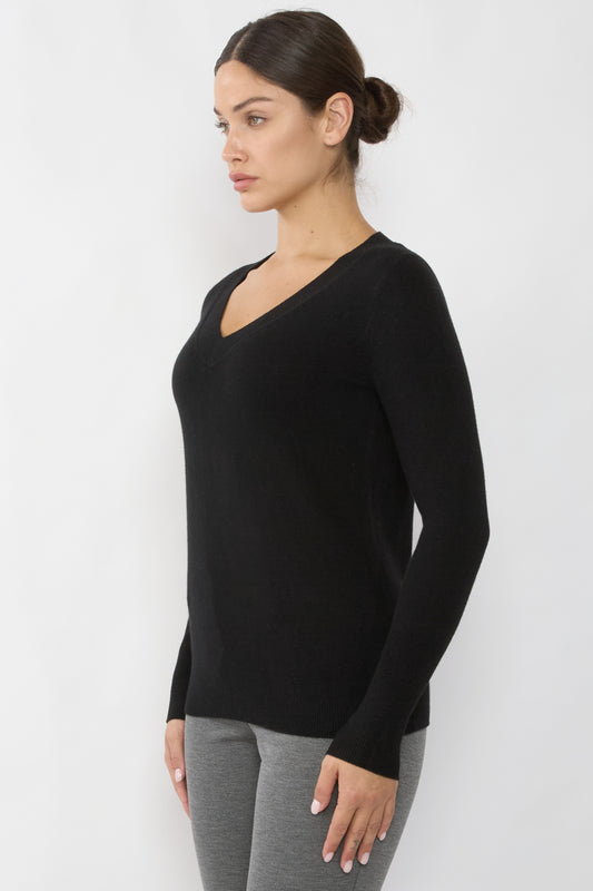 JENNIE LIU Women's 100% Pure Cashmere Long Sleeve Ava V Neck Pullover Sweater