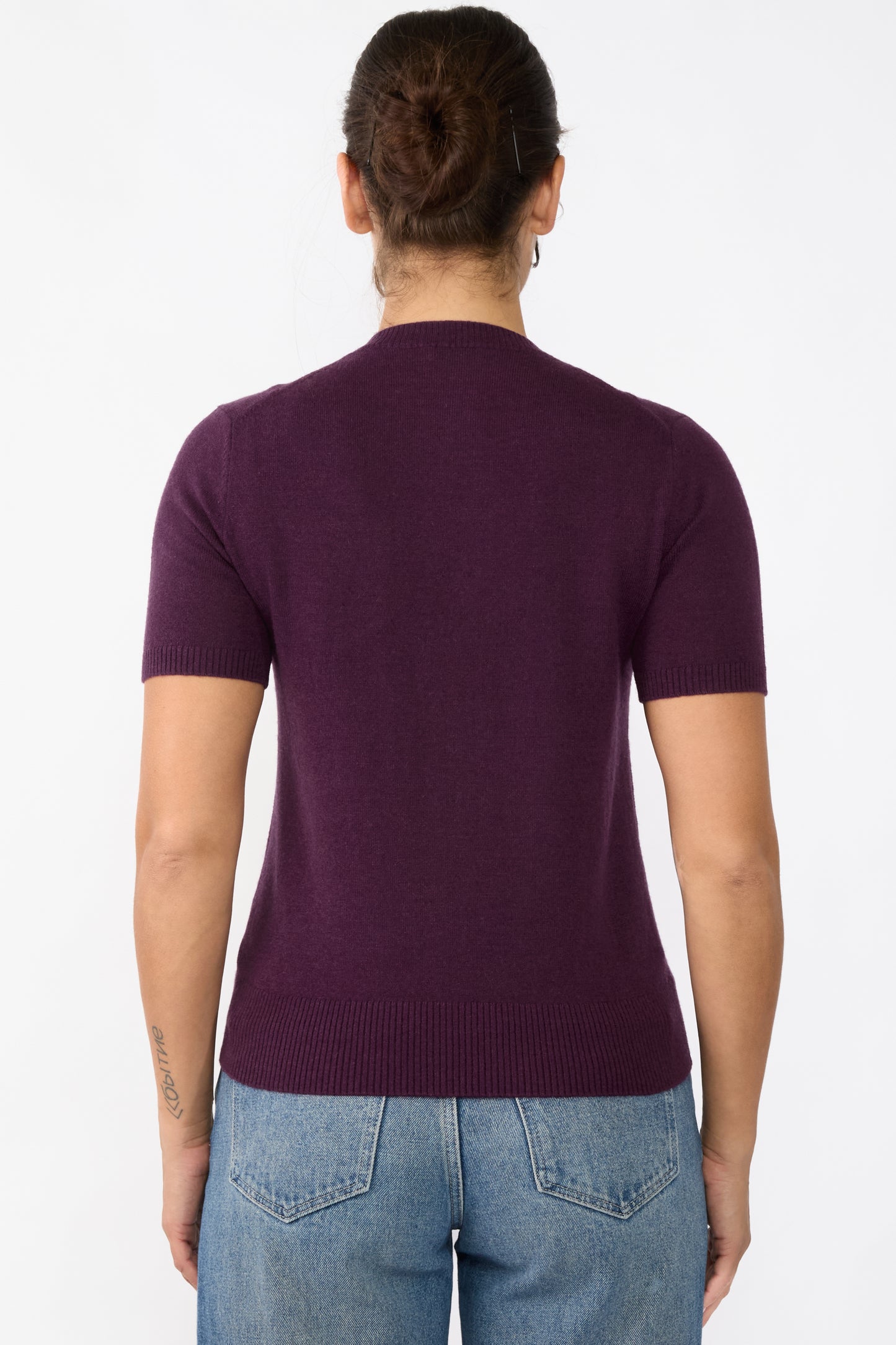 JENNIE LIU Womens 100% Cashmere Crewneck Short Sleeve Sweater