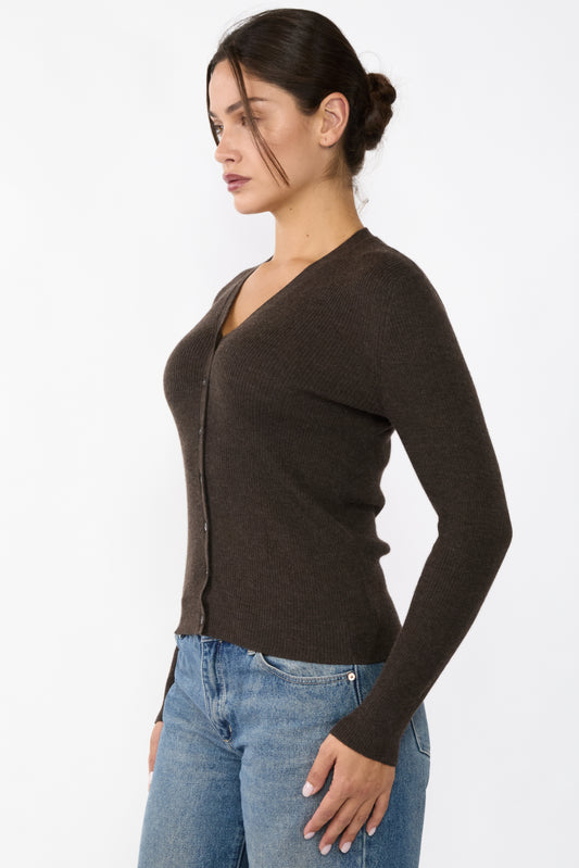 JENNIE LIU Womens 100% Cashmere V-Neck Cardigan Sweater | Ribbed Tissue Weight Cashmere Sweaters for Women