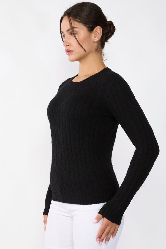 JENNIE LIU 100% Cashmere Crewneck Sweater | Chuncky Cashmere Cable-knit Sweaters for Women