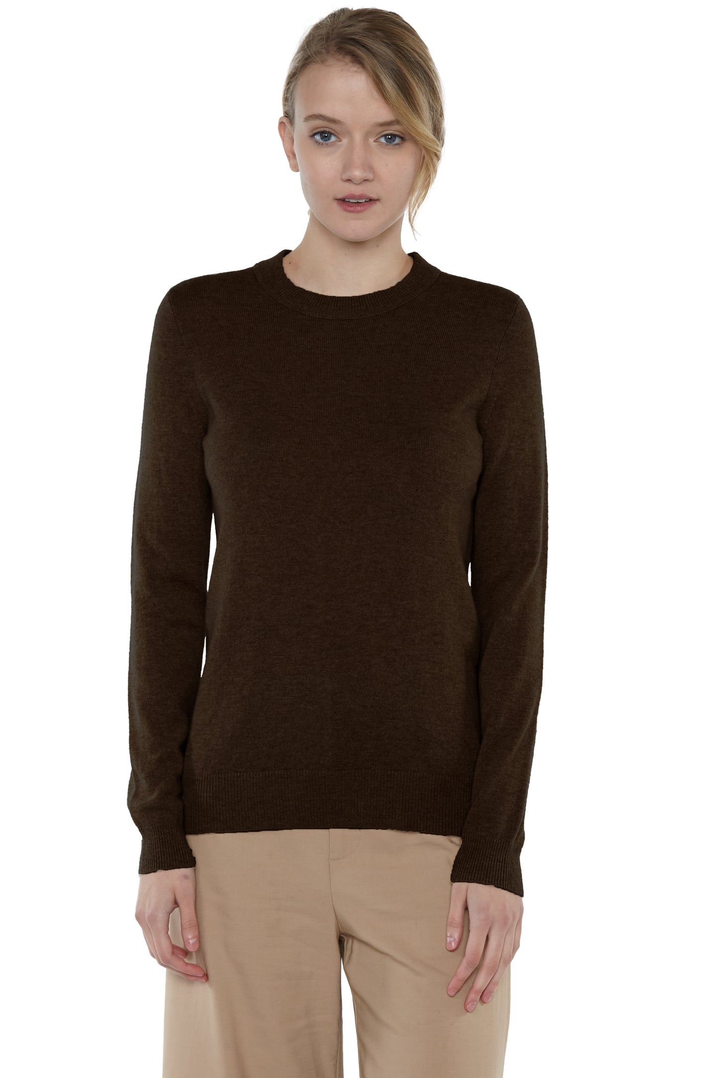 JENNIE LIU Women's 100% Pure Cashmere Long Sleeve Crew Neck Sweater