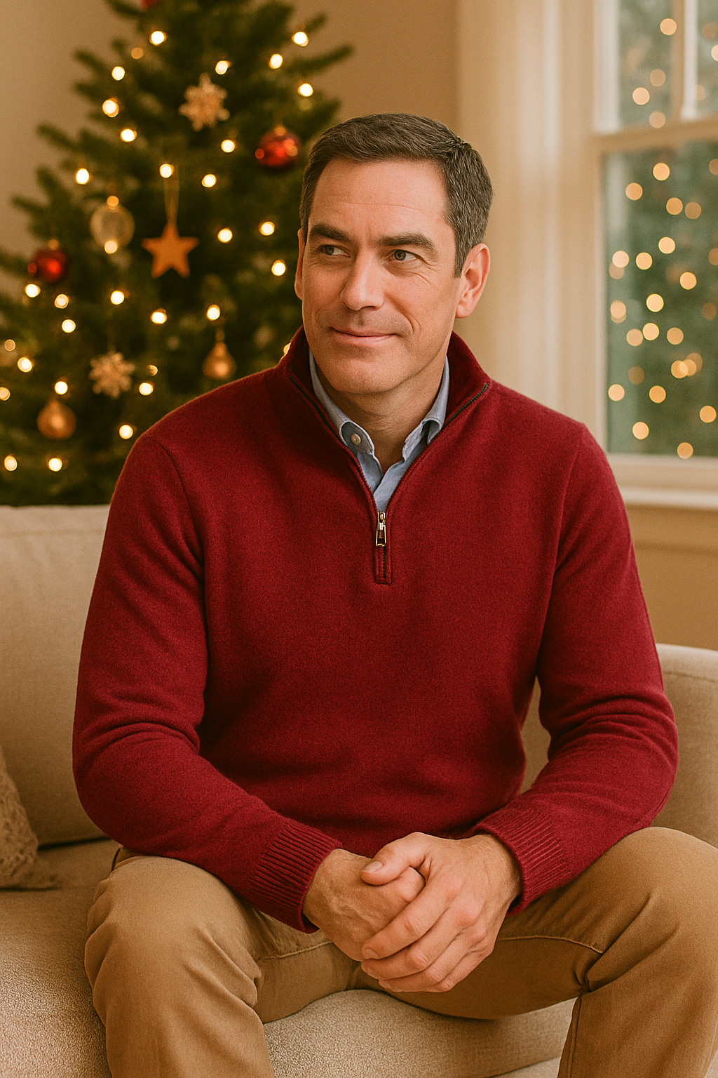 JENNIE LIU Men's 100% Cashmere Quarter Zip Sweater | Ultra-Soft, Breathable Knit for Golf & Cold Weather