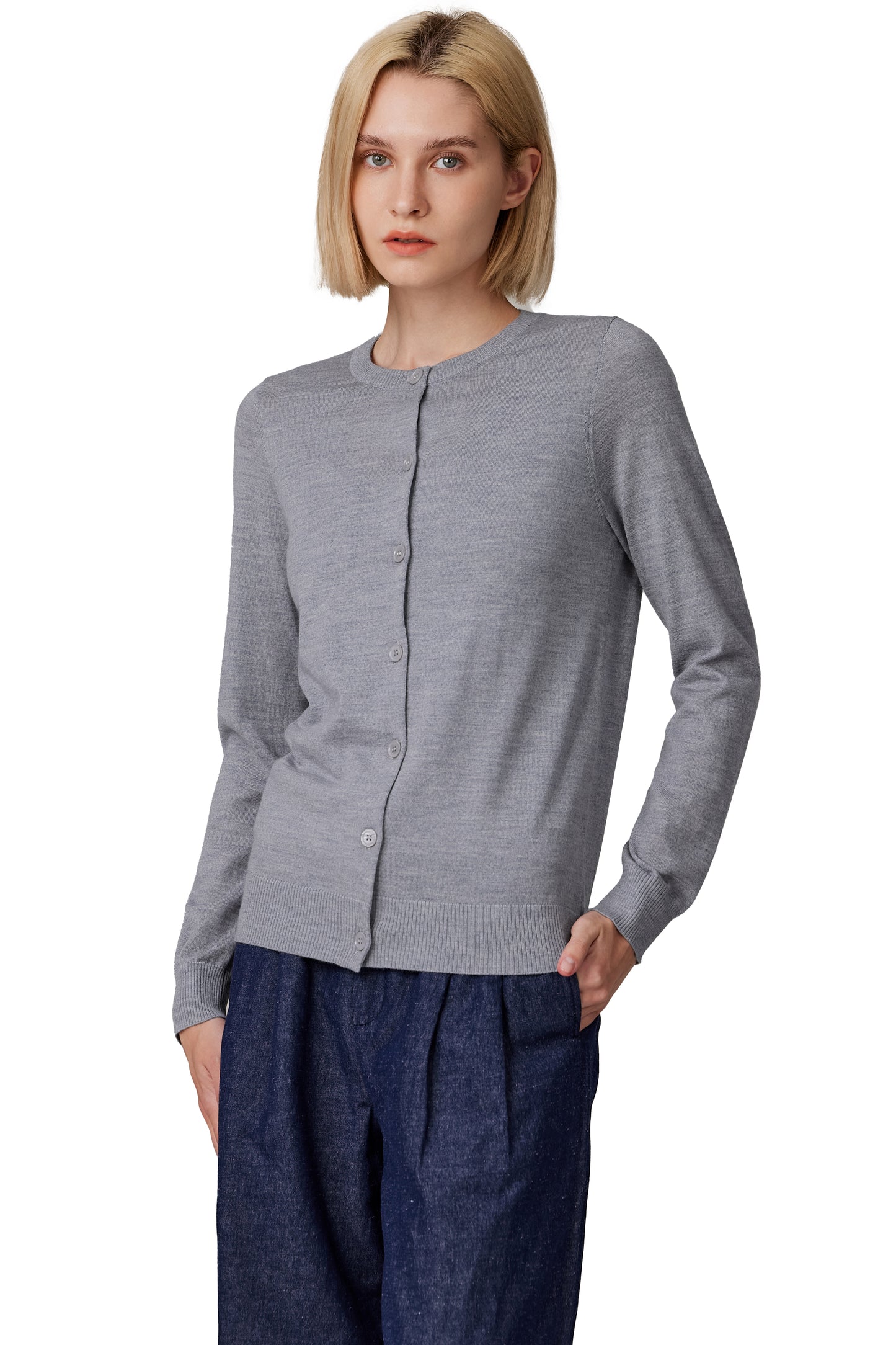 JENNIE LIU Women's 100% Merino Wool Light Weight Cardigan | Ultra Soft Fine-gauge Sweaters for Women | Machine Washable