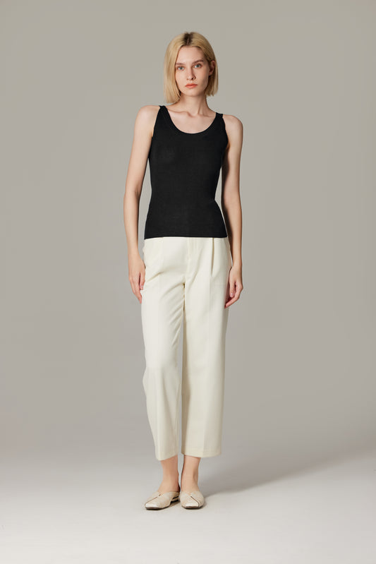JENNIE LIU Women's Scoop Neck Tank Top | 75% Merino Wool 25% Silk Ultra-Soft Layering Essential | Natrual Moisture Wicking Sweater