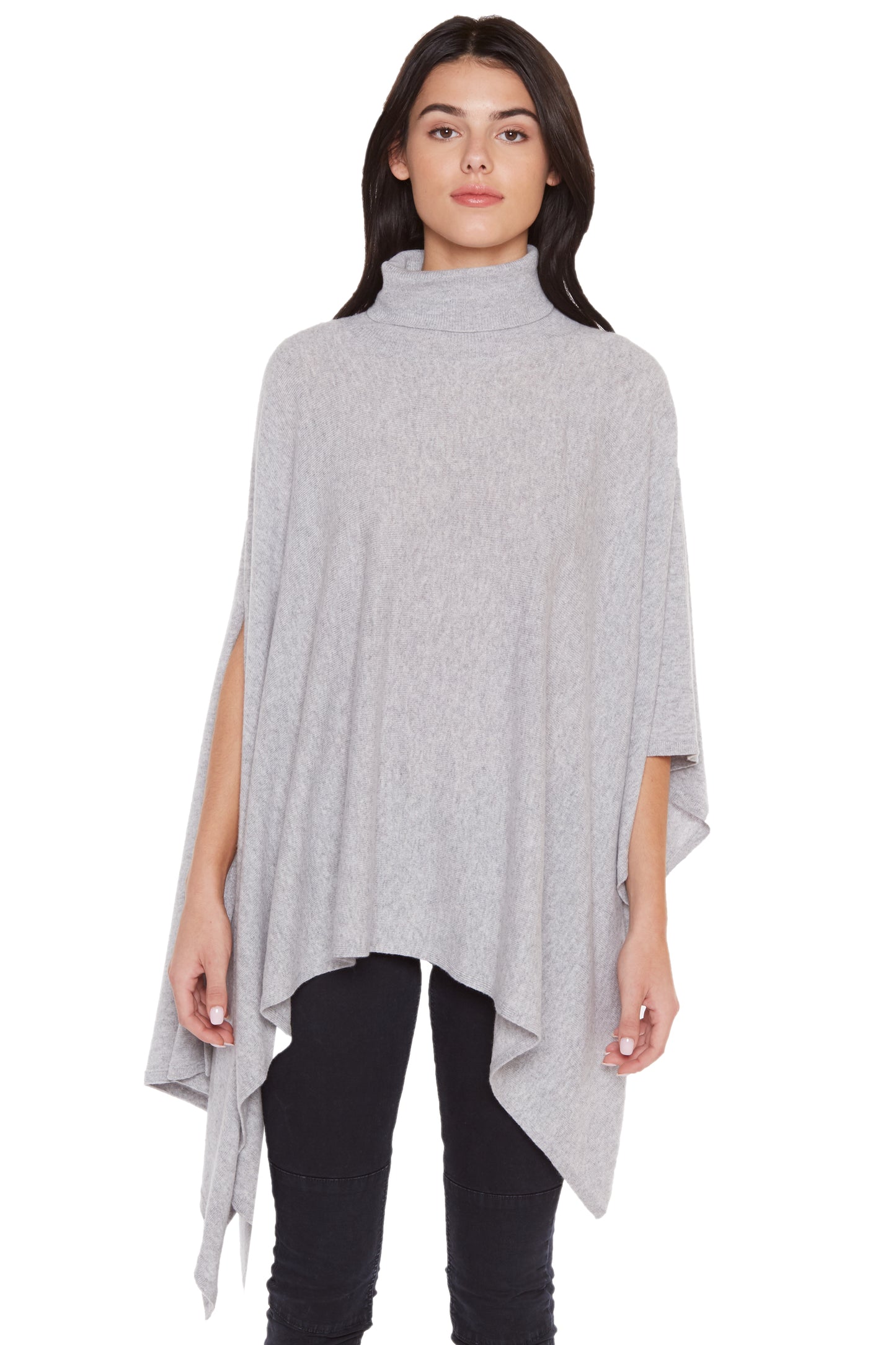 J CASHMERE Women's 100% Pure Cashmere Cowl-Neck Asymmetric Poncho Sweater