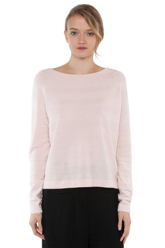 J CASHMERE Women's 100% Pure Cashmere Horizontal Rib Boatneck Raglan Sweater