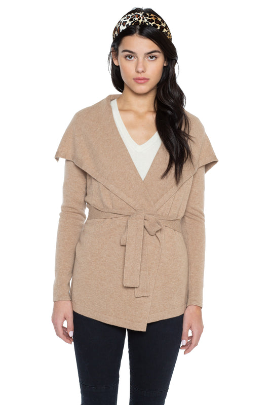 JENNIE LIU WOMEN'S 100% PURE CASHMERE LONG SLEEVE BELTED CARDIGAN SWEATER