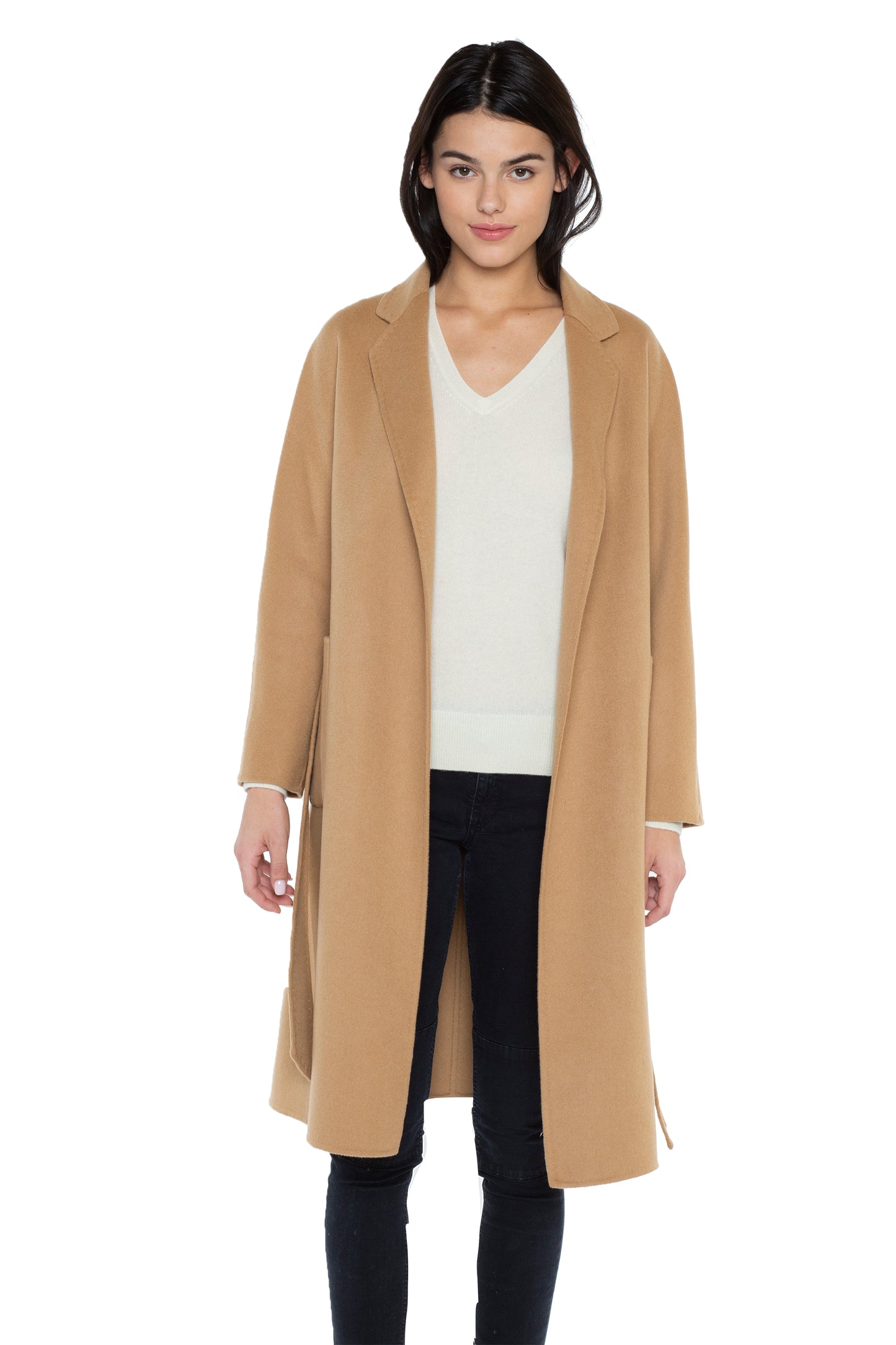 JENNIE LIU WOMEN'S CASHMERE WOOL DOUBLE FACE TRENCH COAT WITH BELT