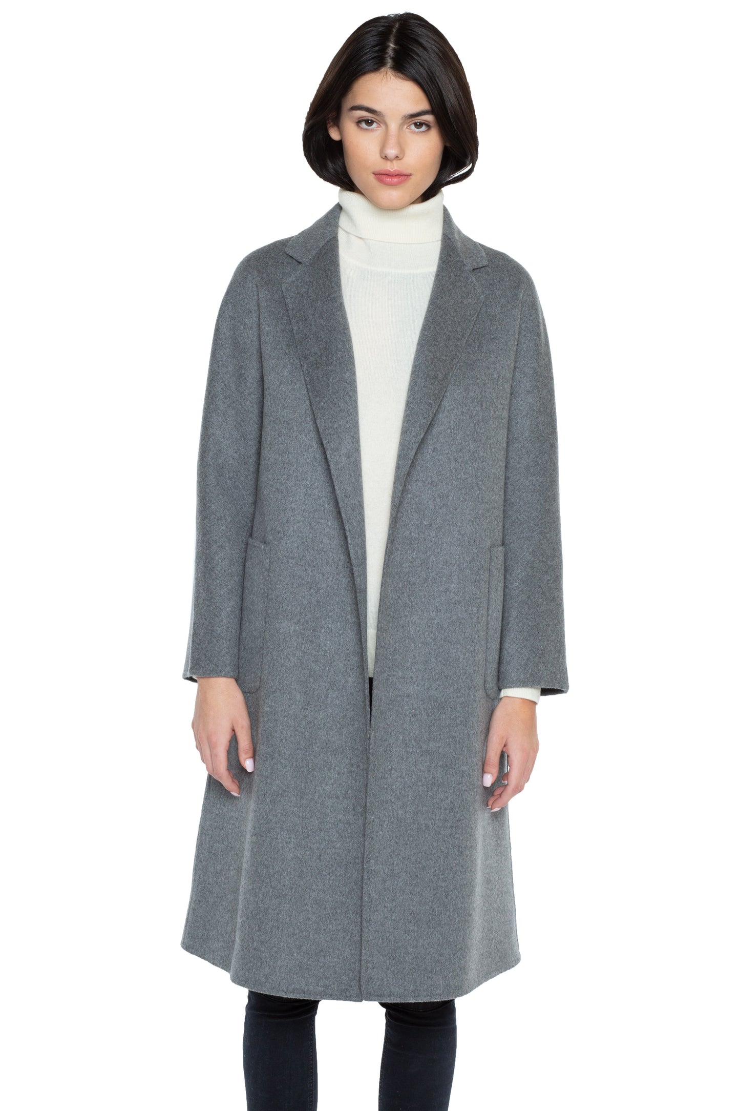 JENNIE LIU WOMEN'S CASHMERE WOOL DOUBLE FACE TRENCH COAT WITH BELT