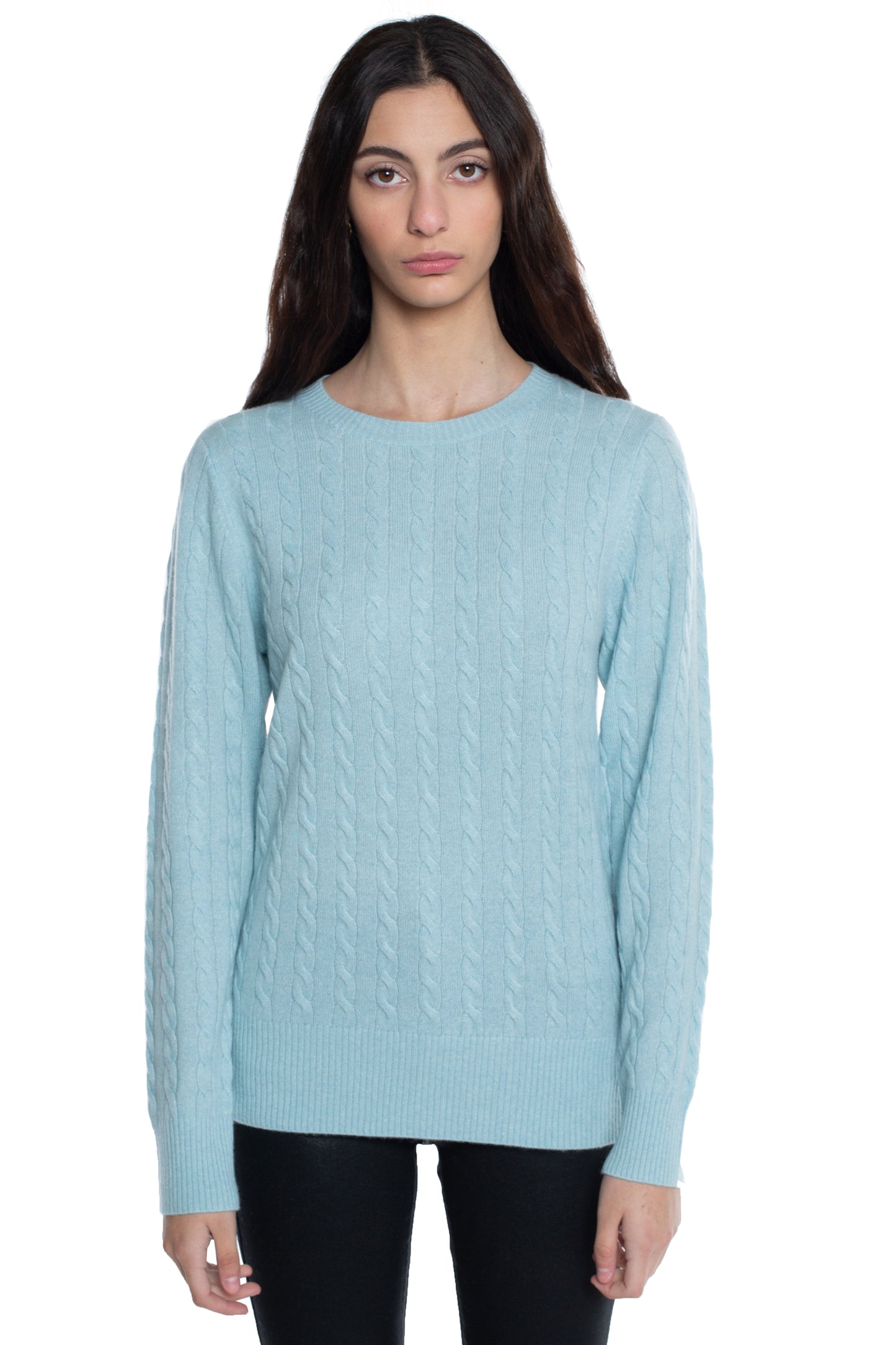 J CASHMERE Women's 100% Cashmere Long Sleeve Cable-knit Pullover Crew Neck Sweater