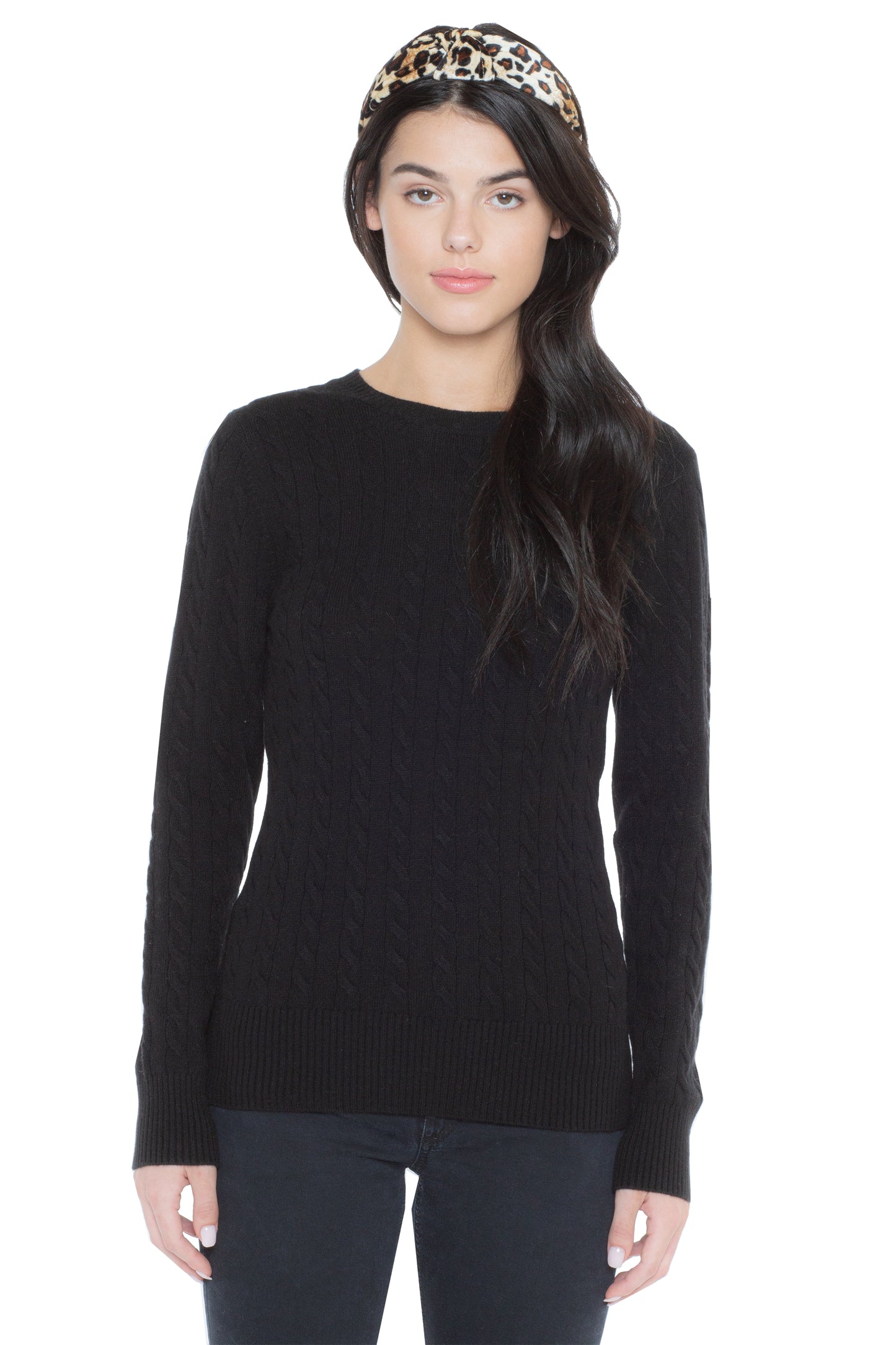 J CASHMERE Women's 100% Cashmere Long Sleeve Cable-knit Pullover Crew Neck Sweater
