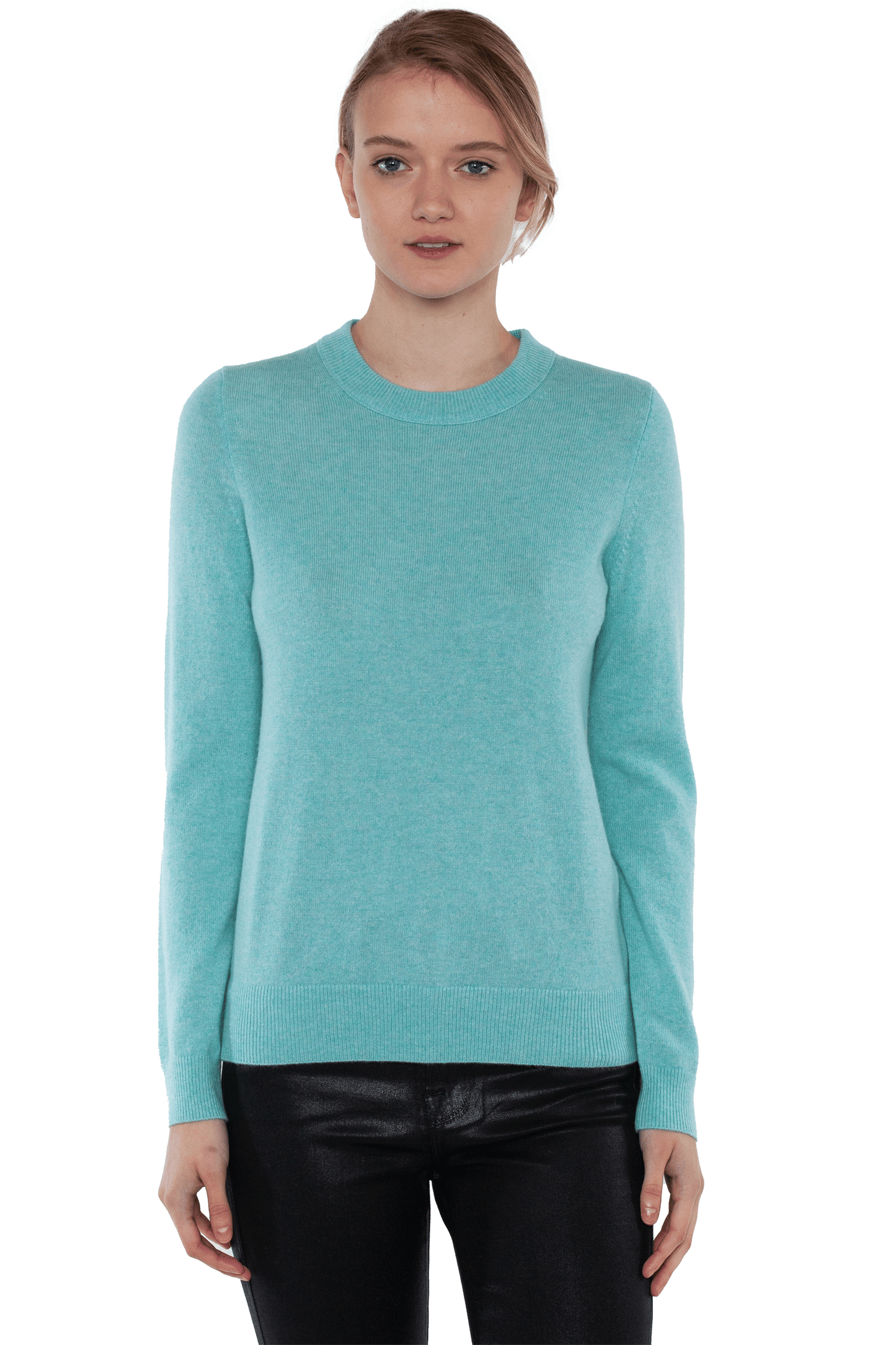 JENNIE LIU Women's 100% Pure Cashmere Long Sleeve Crew Neck Sweater