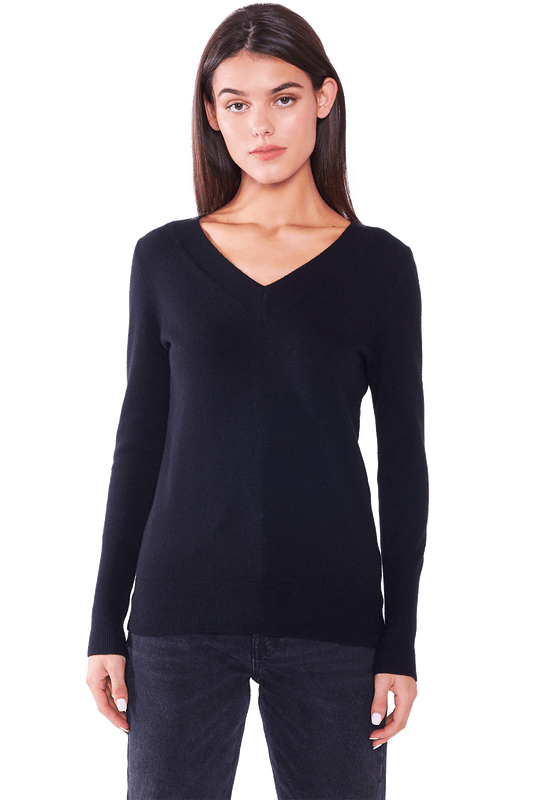 JENNIE LIU Women's 100% Pure Cashmere Long Sleeve Ava V Neck Pullover Sweater