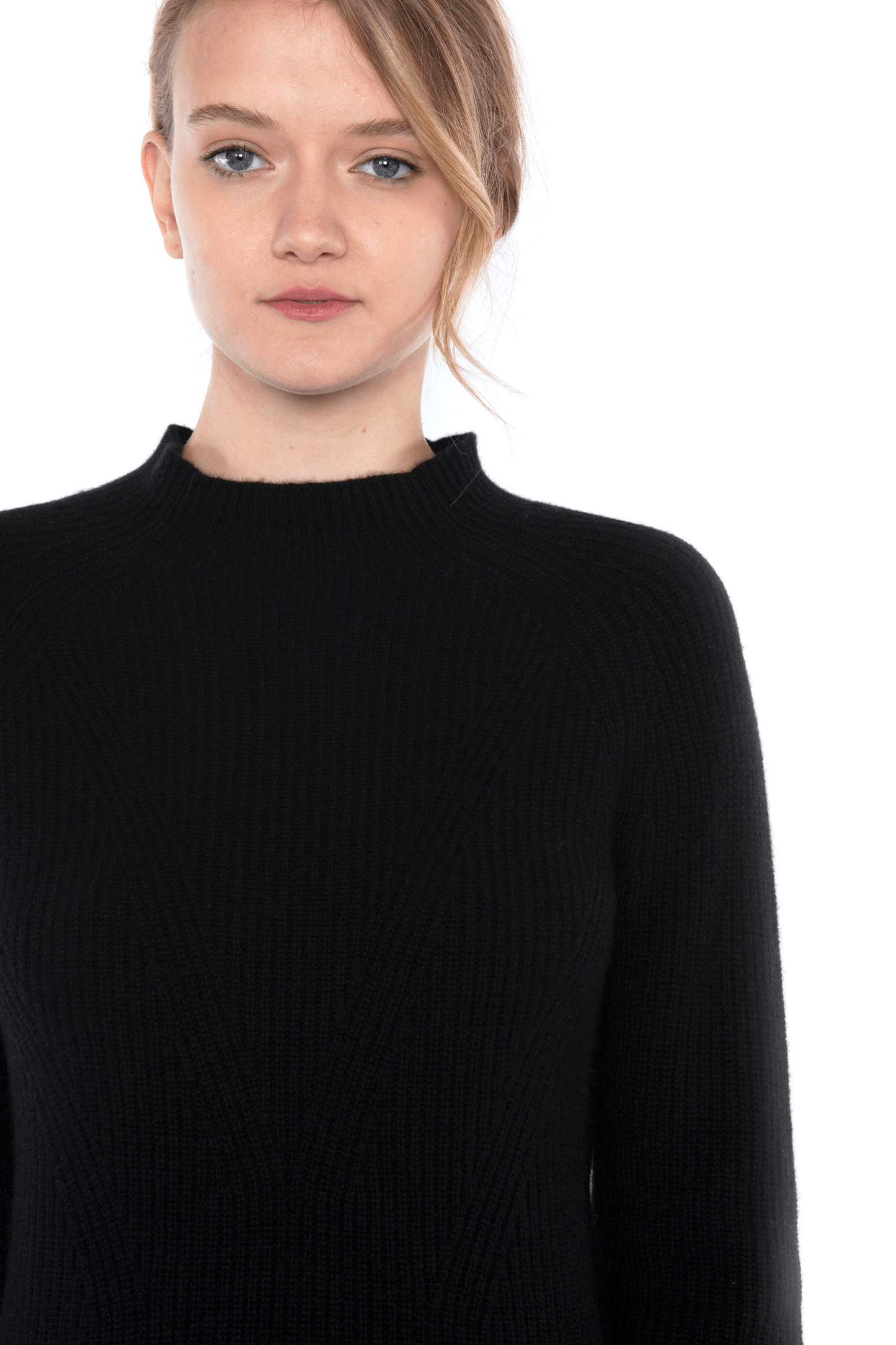 JENNIE LIU WOMEN'S 100% PURE CASHMERE LONG SLEEVE CHUNCKY RIB FUNNEL NECK SWEATER
