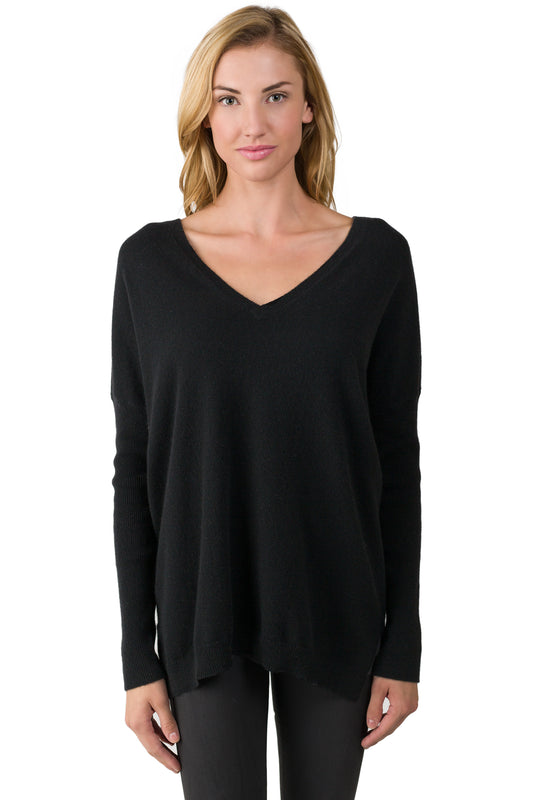 J CASHMERE Women's 100% Cashmere Slouchy Dolman Sleeve Double V Neck Sweater