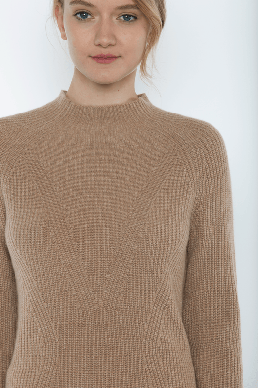 JENNIE LIU WOMEN'S 100% PURE CASHMERE LONG SLEEVE CHUNCKY RIB FUNNEL NECK SWEATER