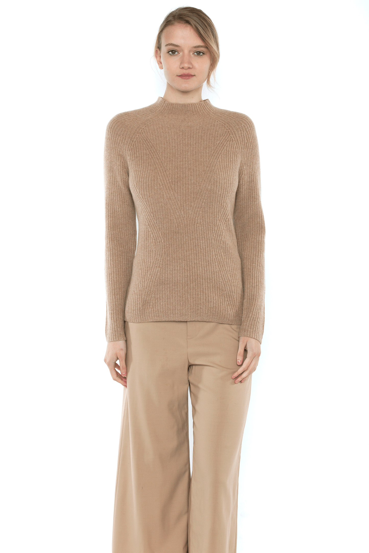 JENNIE LIU WOMEN'S 100% PURE CASHMERE LONG SLEEVE CHUNCKY RIB FUNNEL NECK SWEATER