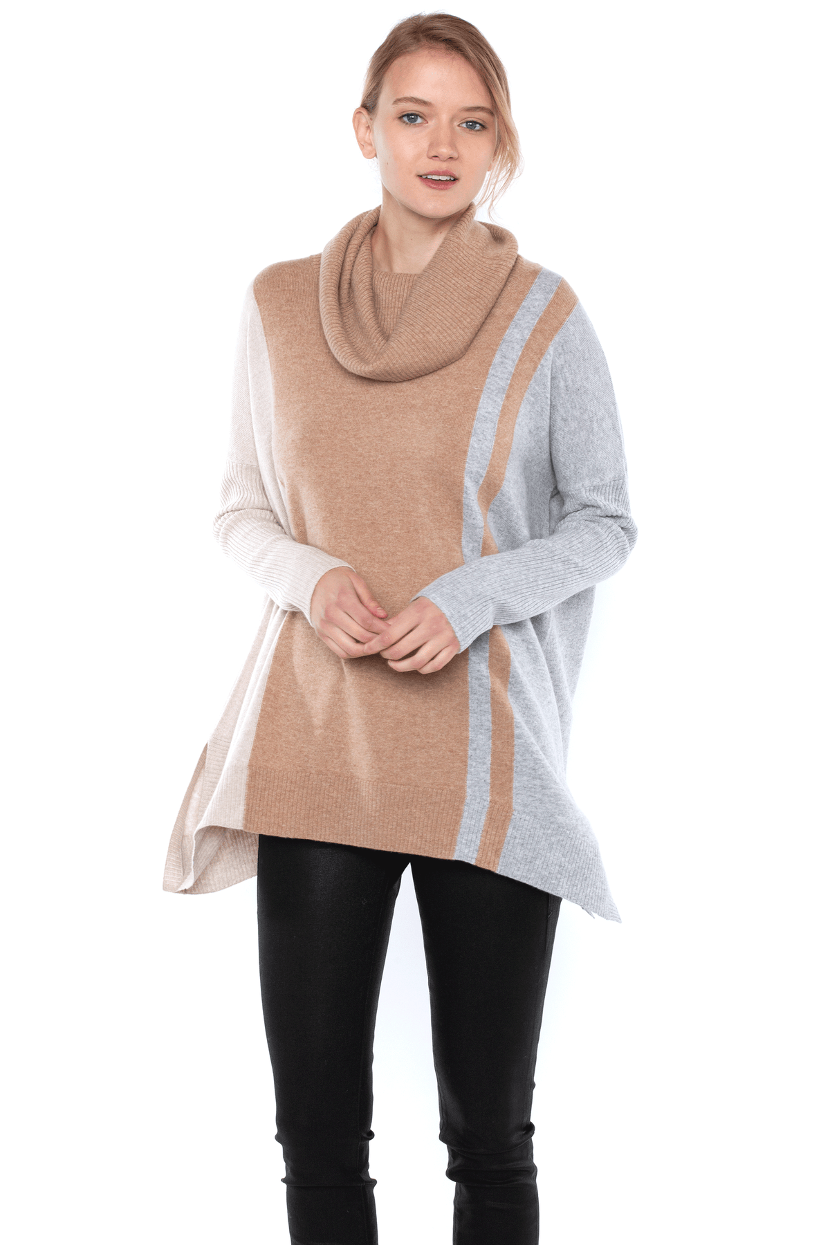Women's Cashmere Cocoon Dolman Cowl Neck Sweater in Camel by J CASHMERE