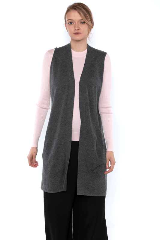 JENNIE LIU Womens 100% Pure Cashmere Sleeveless Cardigan Sweater Duster Vest