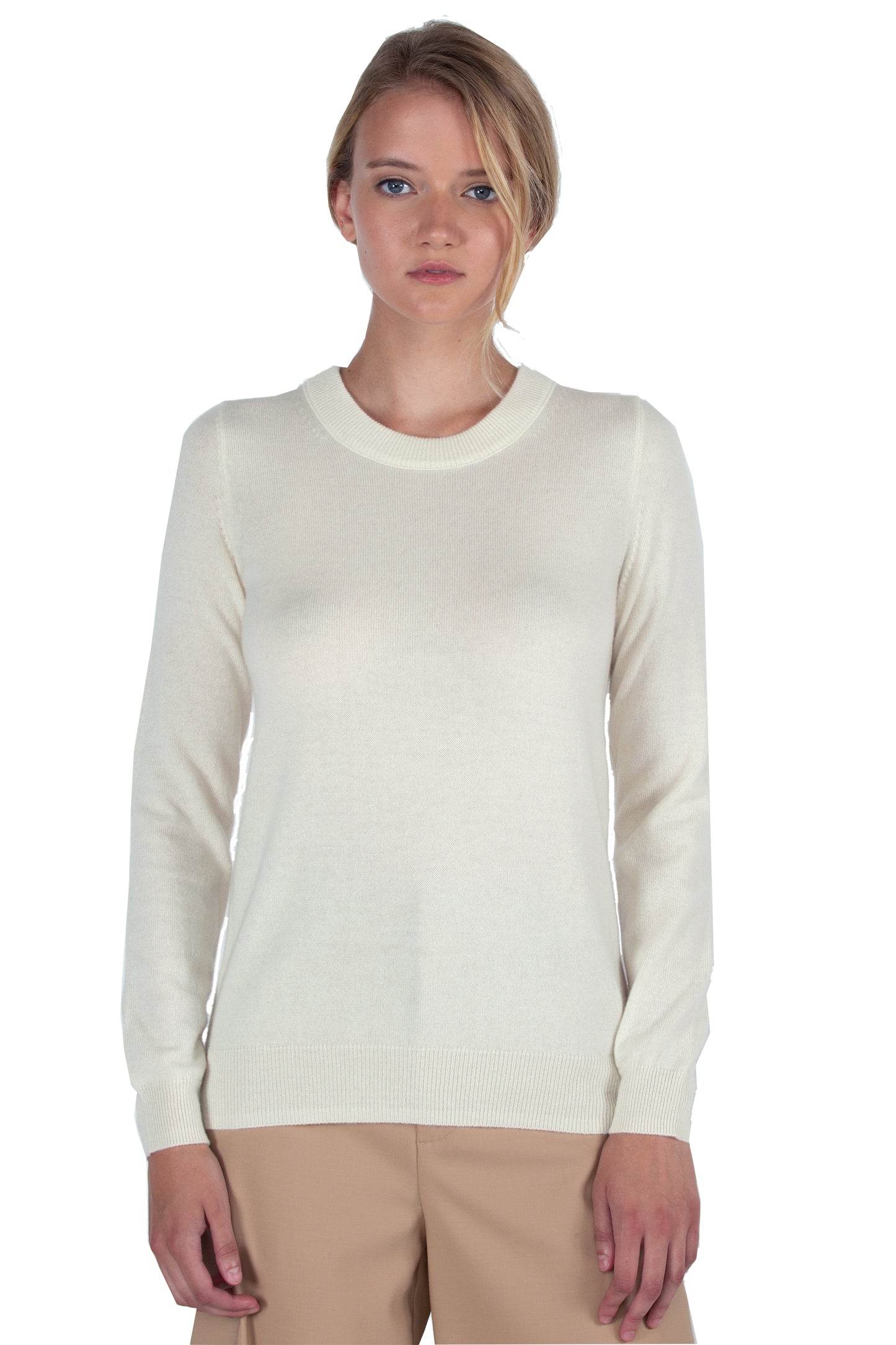 JENNIE LIU Women's 100% Pure Cashmere Long Sleeve Crew Neck Sweater