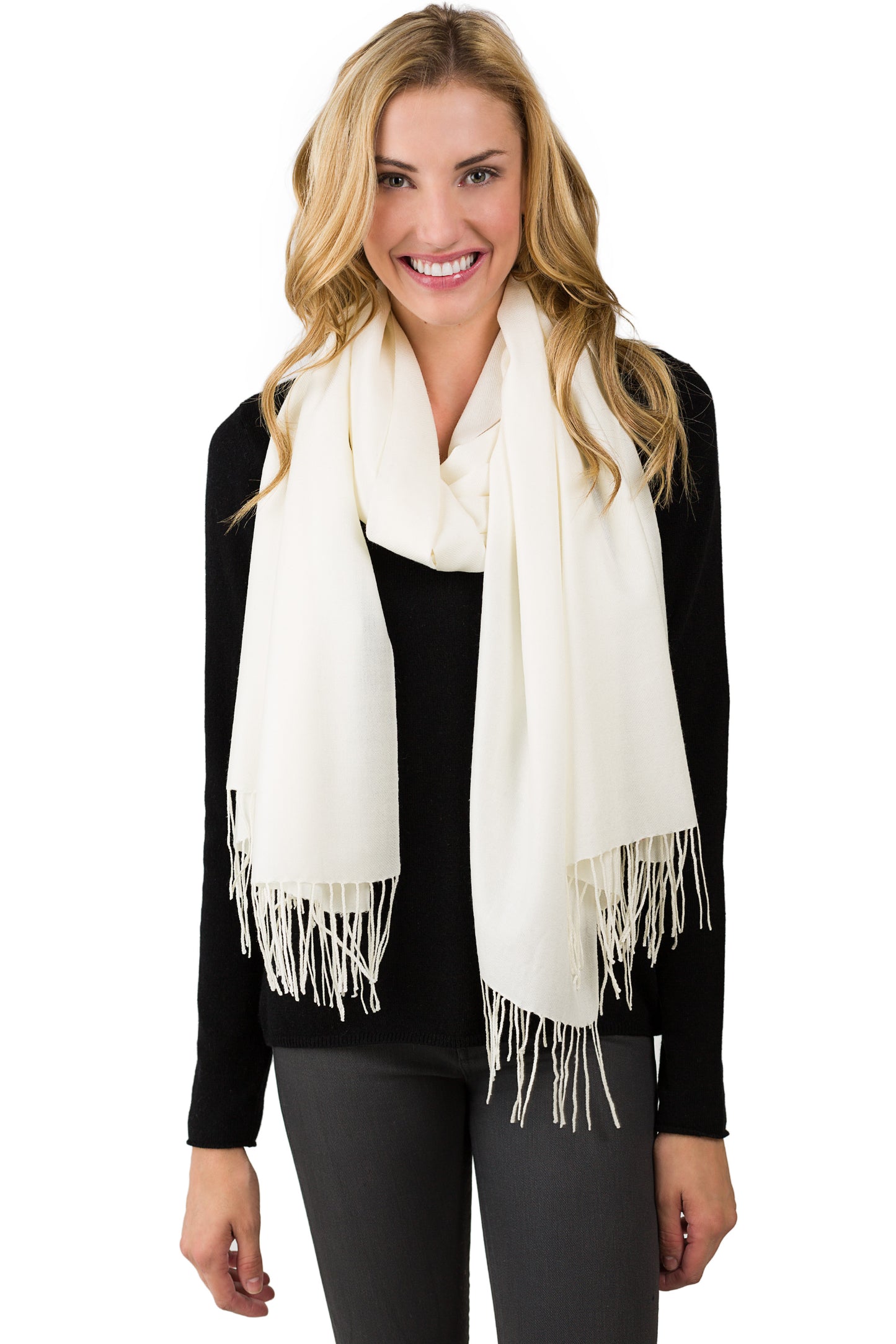 JENNIE LIU Women's 80" X 28" Tissue Wight Wool Cashmere Wrap