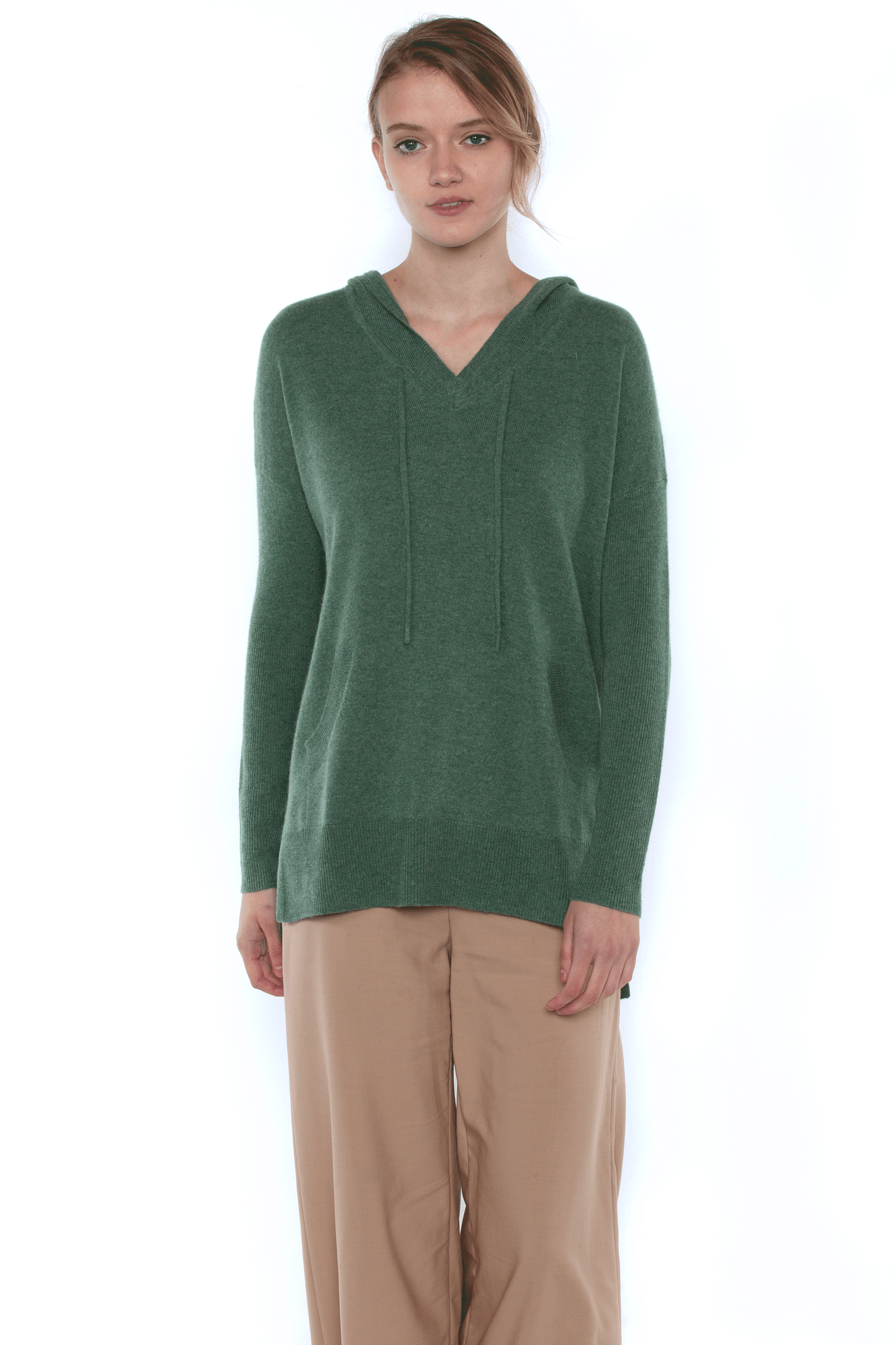 JENNIE LIU Women's 100% Pure Cashmere Dolman Hooded Tunic Pullover Sweater