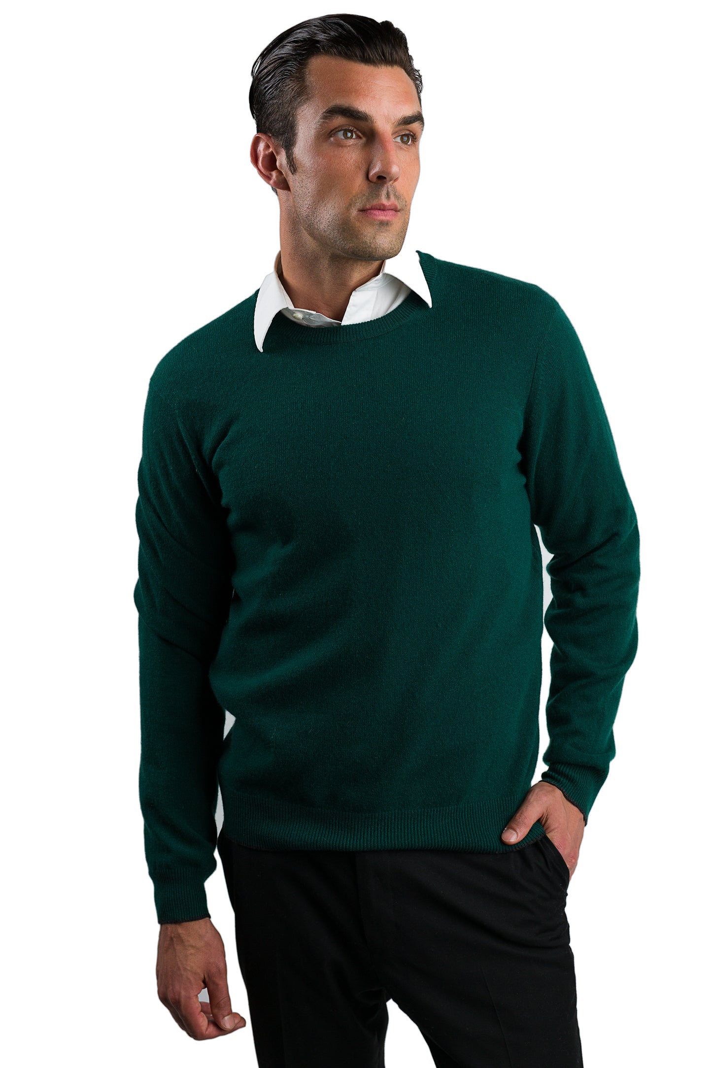 JENNIE LIU Men's 100% Pure Cashmere Long Sleeve Pullover Crewneck Sweater