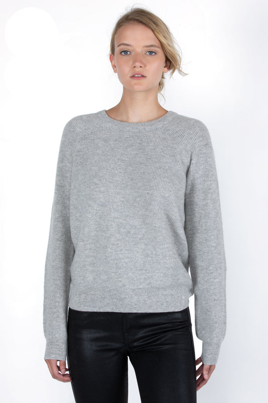 JENNIE LIU WOMEN'S 100% PURE CASHMERE RAGLAN SLEEVE EXTRA-COZY-RIB CREW NECK SWEATER