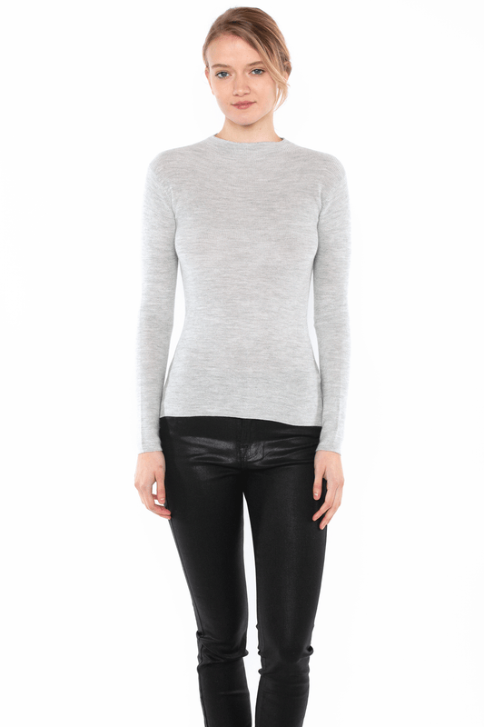 JENNIE LIU Tissue Weight 55% Silk 45% Cashmere Waffle-Knit Long Sleeve Mock Neck Sweater