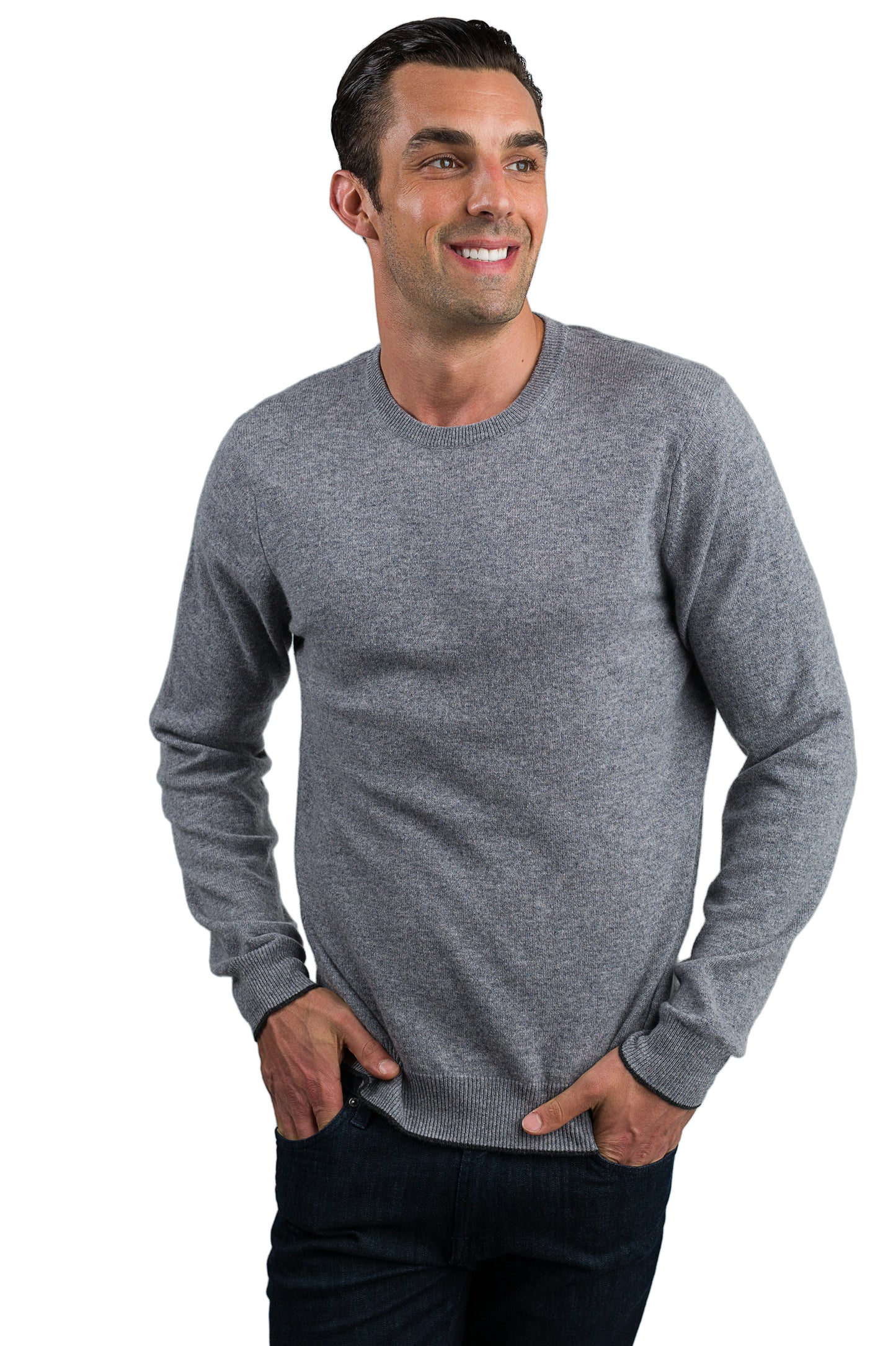 JENNIE LIU Men's 100% Pure Cashmere Long Sleeve Pullover Crewneck Sweater