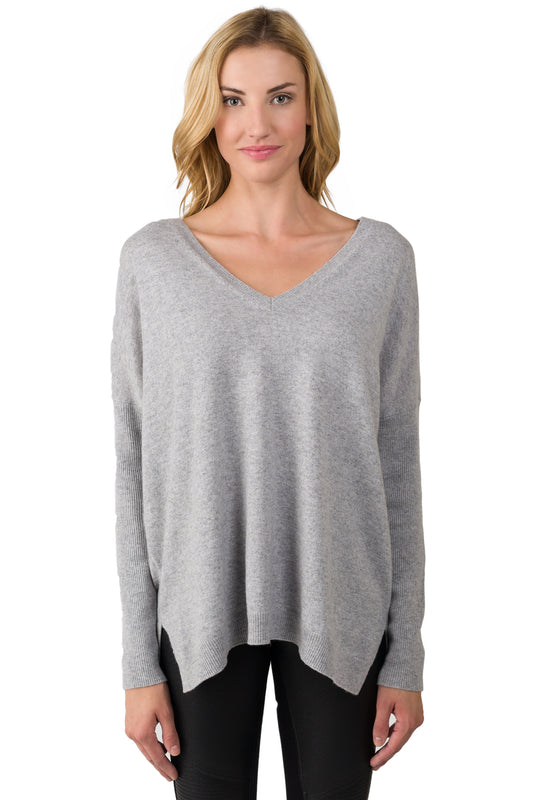 J CASHMERE Women's 100% Cashmere Slouchy Dolman Sleeve Double V Neck Sweater