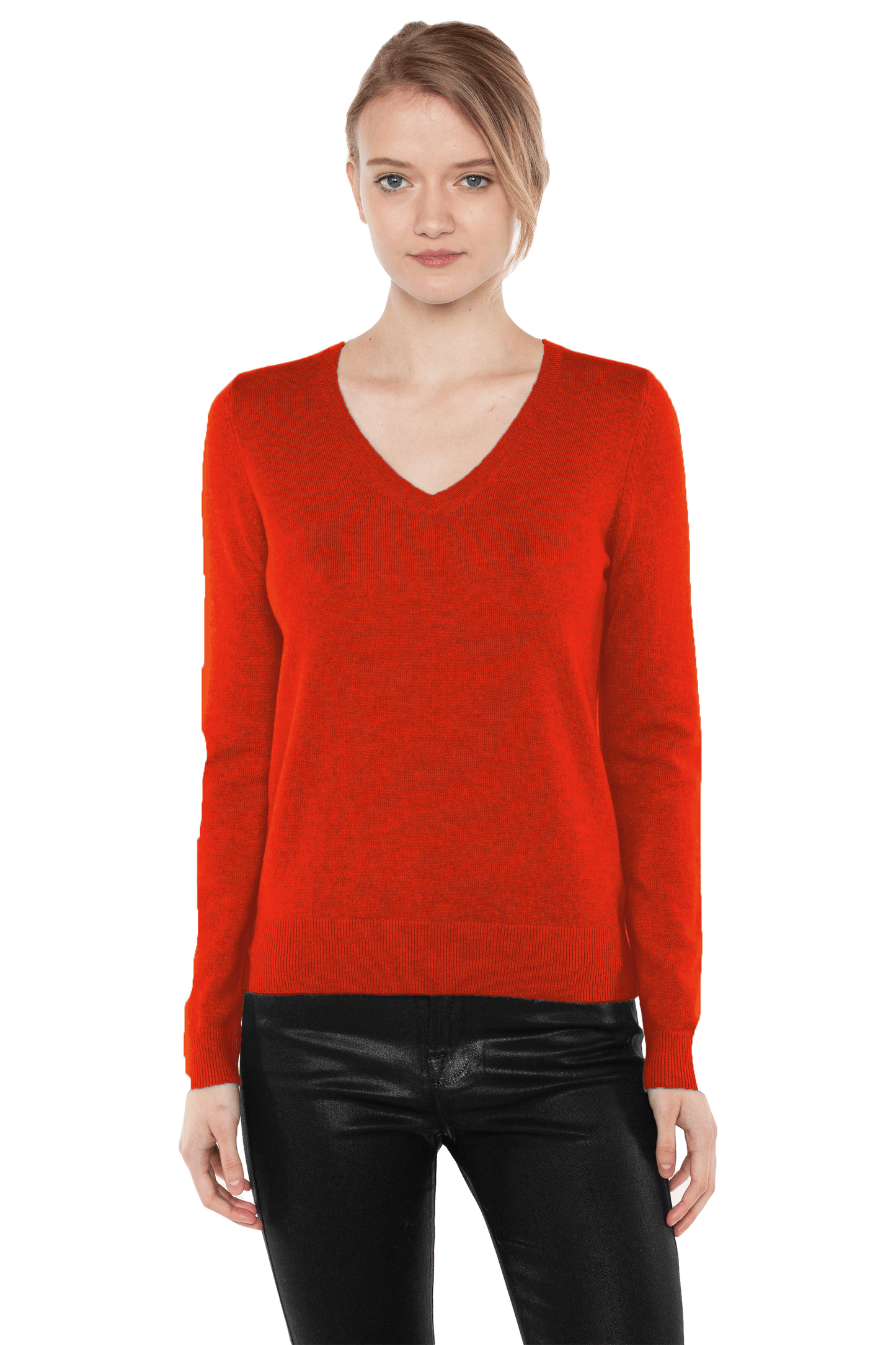 JENNIE LIU Women's 100% Pure Cashmere Long Sleeve Pullover V Neck Sweater