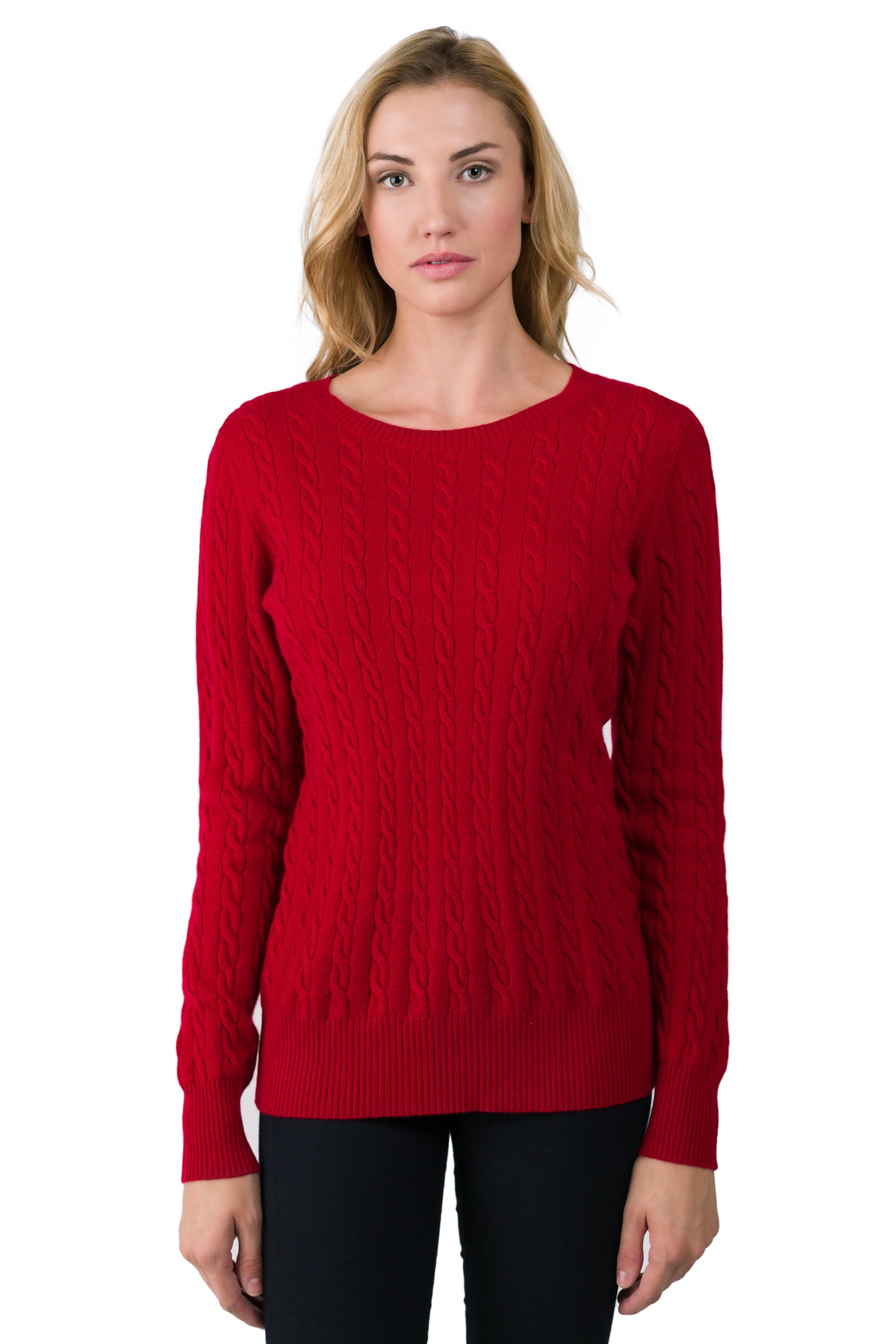 J CASHMERE Women's 100% Cashmere Long Sleeve Cable-knit Pullover Crew Neck Sweater