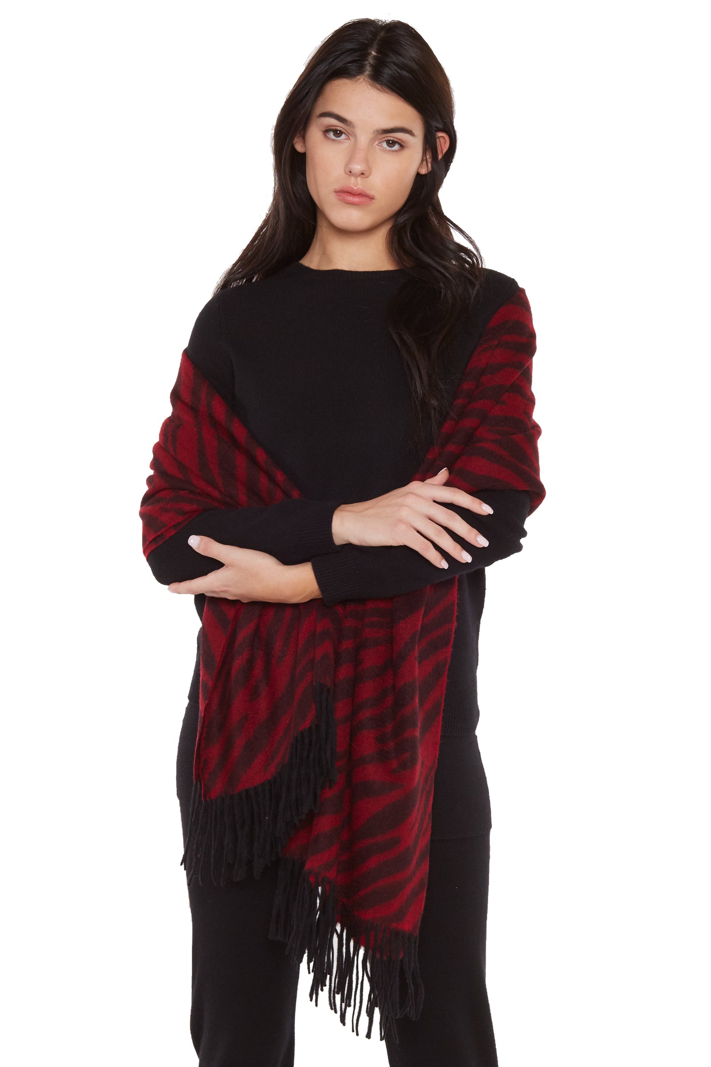 JENNIE LIU Women's 72" x 30" Large 100% Cashmere Zebra Jacquard Shawl