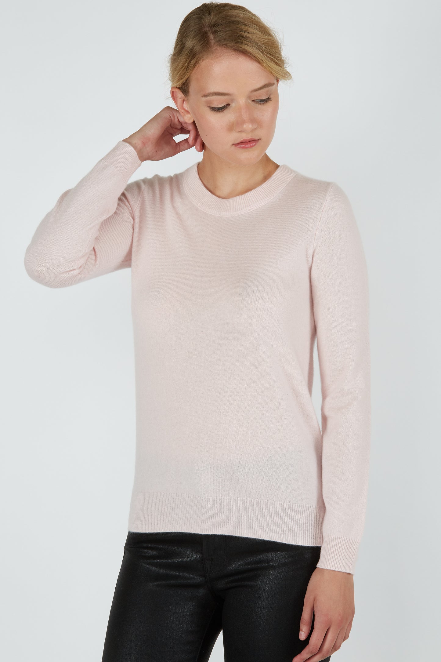 JENNIE LIU Women's 100% Pure Cashmere Long Sleeve Crew Neck Sweater