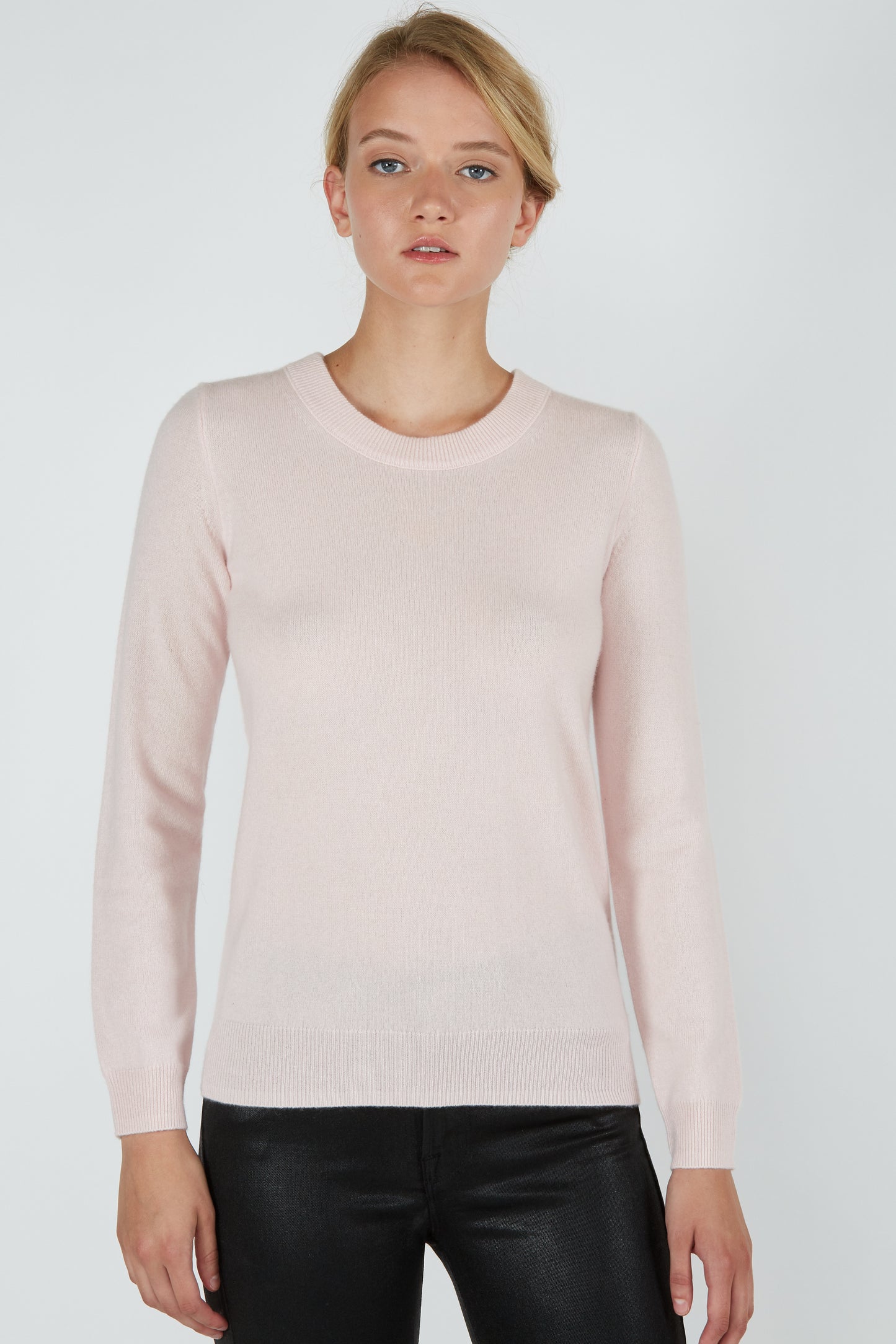 JENNIE LIU Women's 100% Pure Cashmere Long Sleeve Crew Neck Sweater