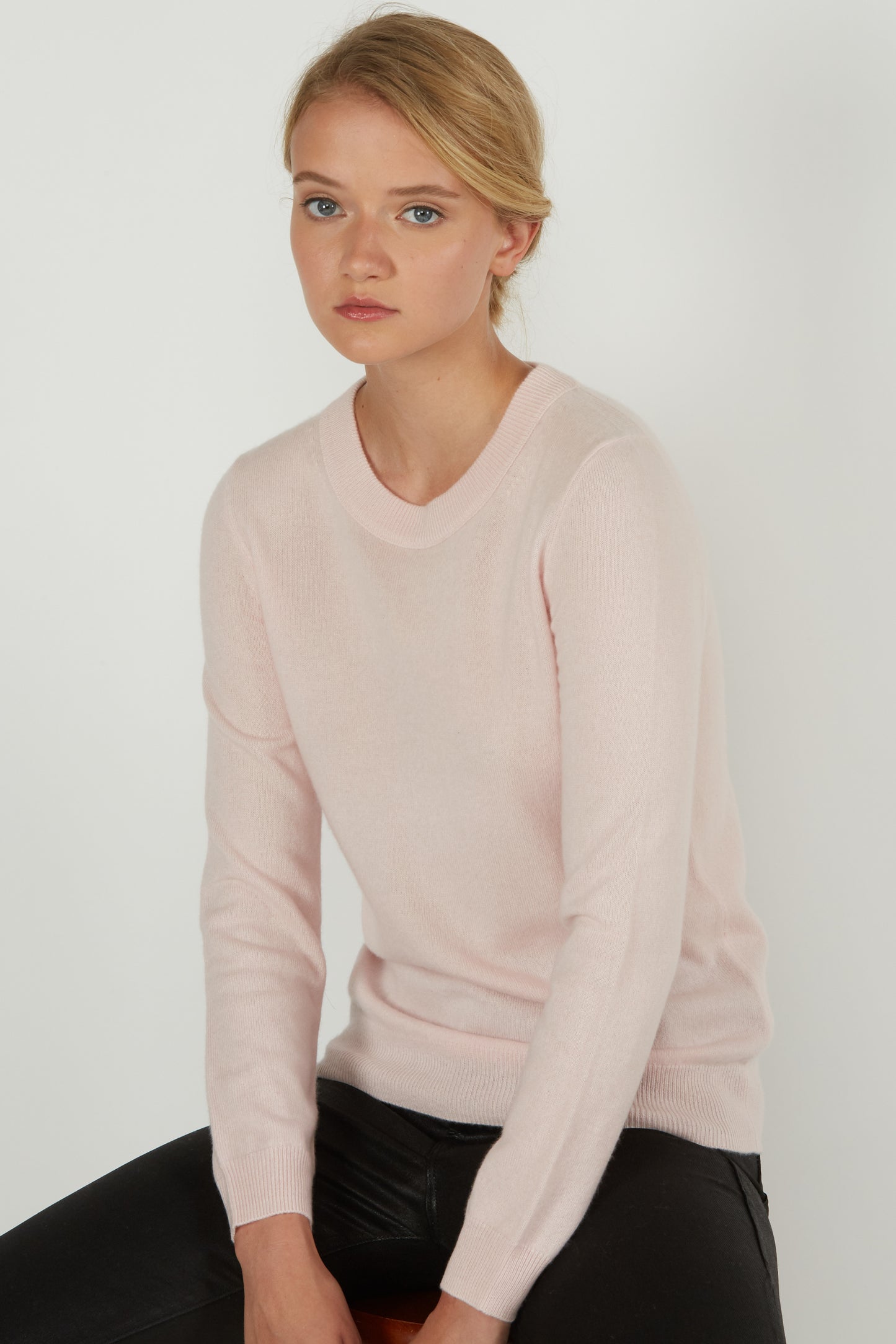 JENNIE LIU Women's 100% Pure Cashmere Long Sleeve Crew Neck Sweater