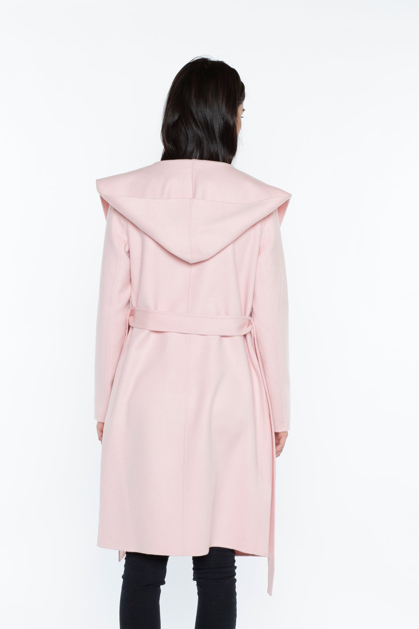 JENNIE LIU WOMEN'S CASHMERE WOOL DOUBLE FACE HOODED TRENCH COAT WITH BELT