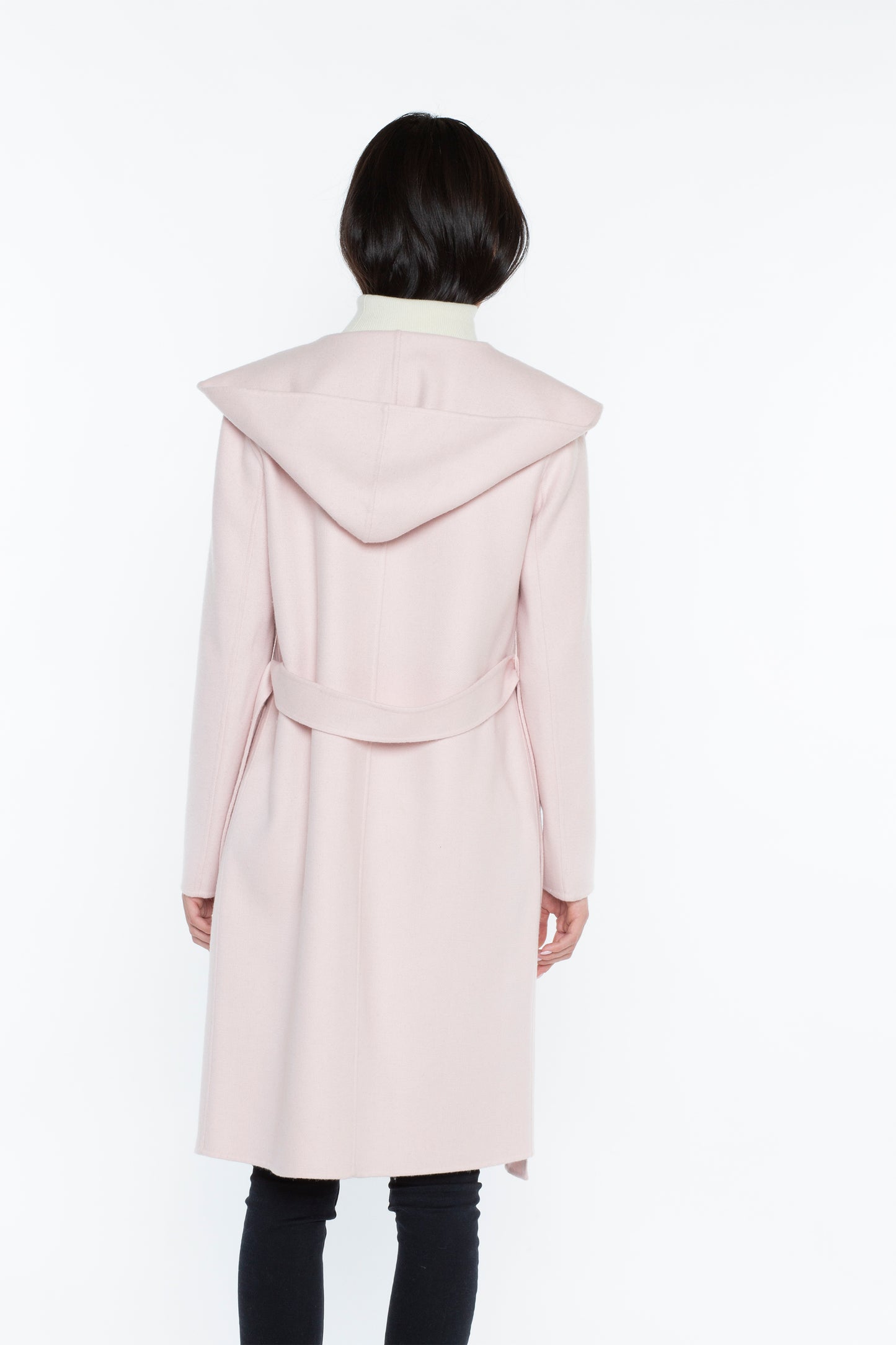 JENNIE LIU WOMEN'S CASHMERE WOOL DOUBLE FACE HOODED TRENCH COAT WITH BELT