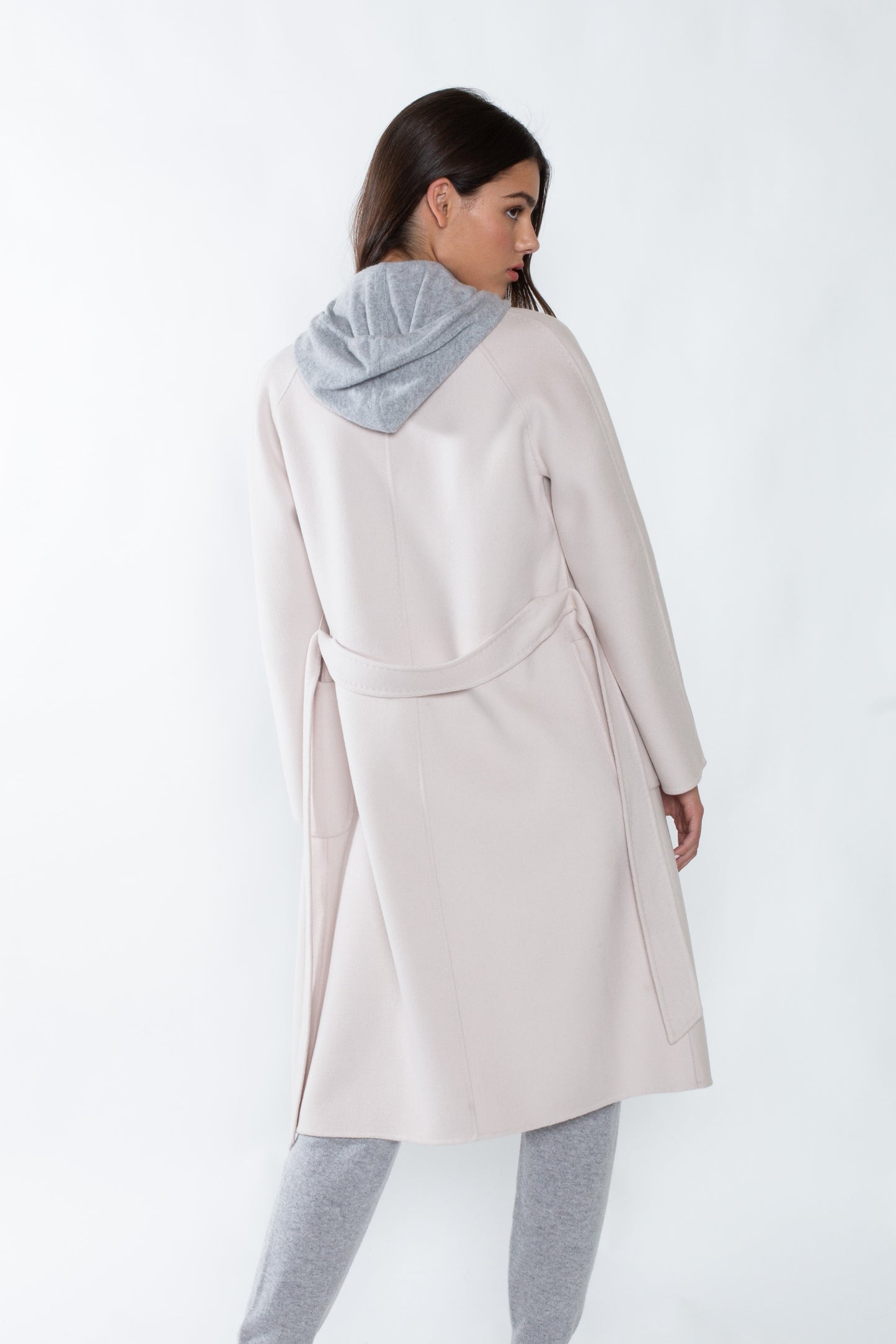 JENNIE LIU WOMEN'S CASHMERE WOOL DOUBLE FACE TRENCH COAT WITH BELT