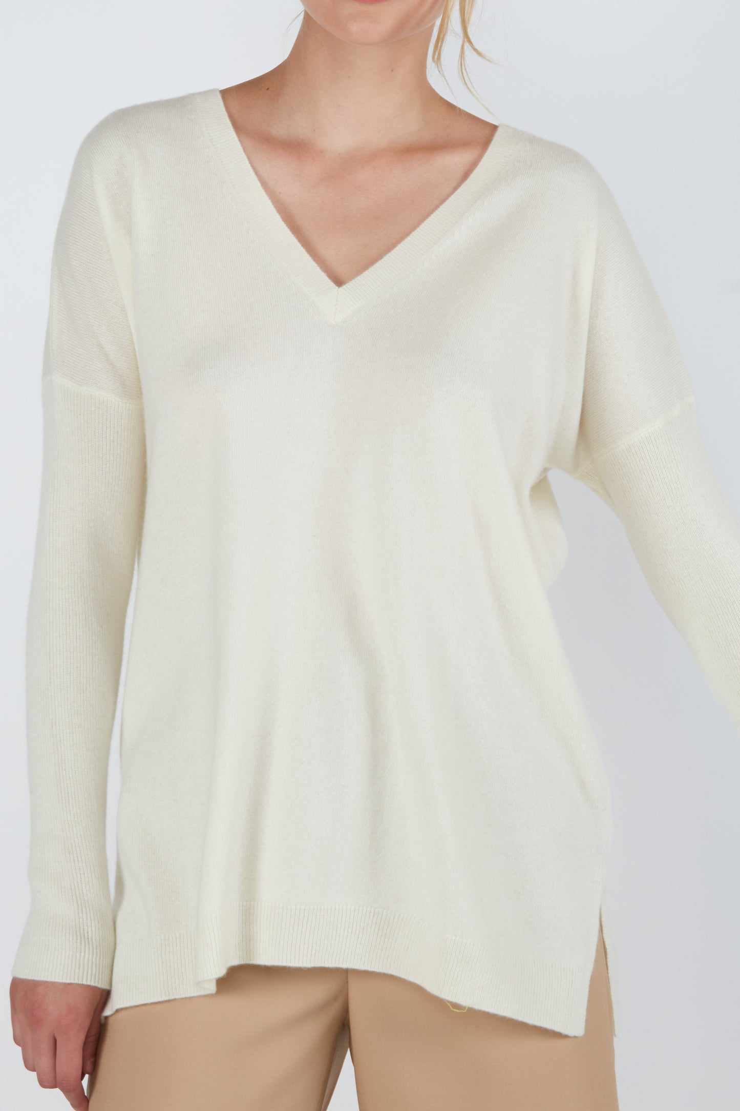 J CASHMERE Women's 100% Cashmere Slouchy Dolman Sleeve Double V Neck Sweater