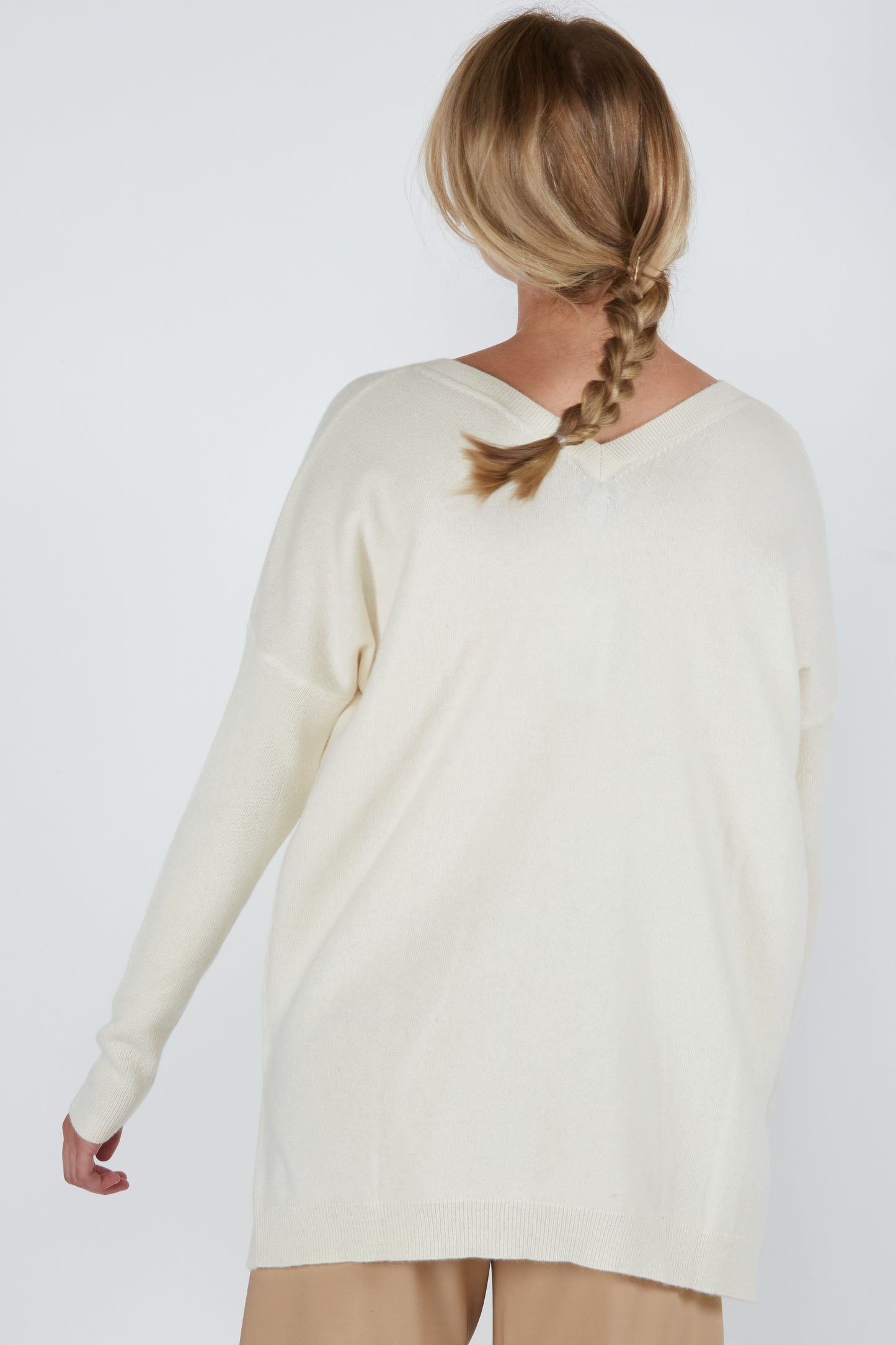 J CASHMERE Women's 100% Cashmere Slouchy Dolman Sleeve Double V Neck Sweater