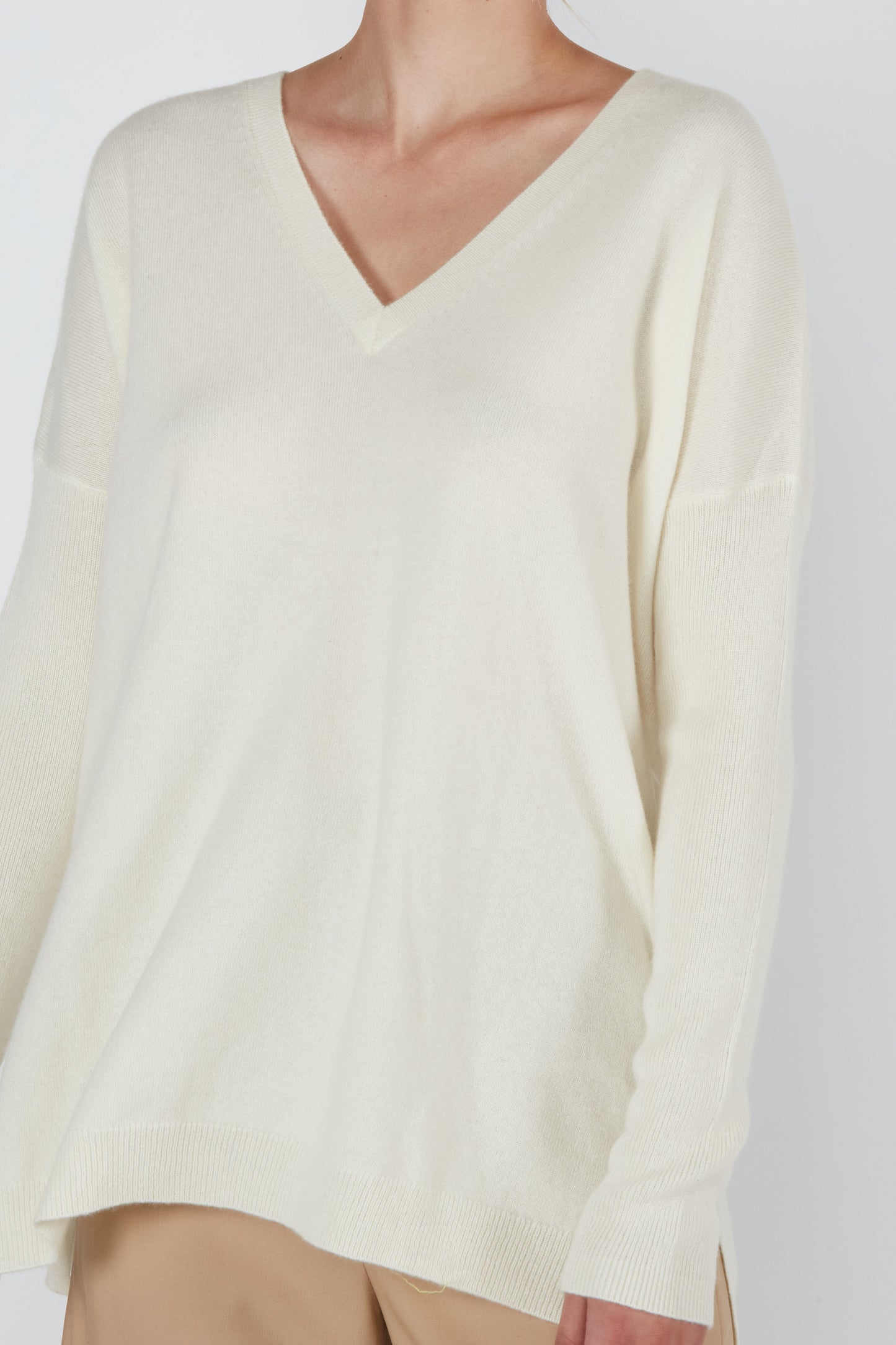 J CASHMERE Women's 100% Cashmere Slouchy Dolman Sleeve Double V Neck Sweater