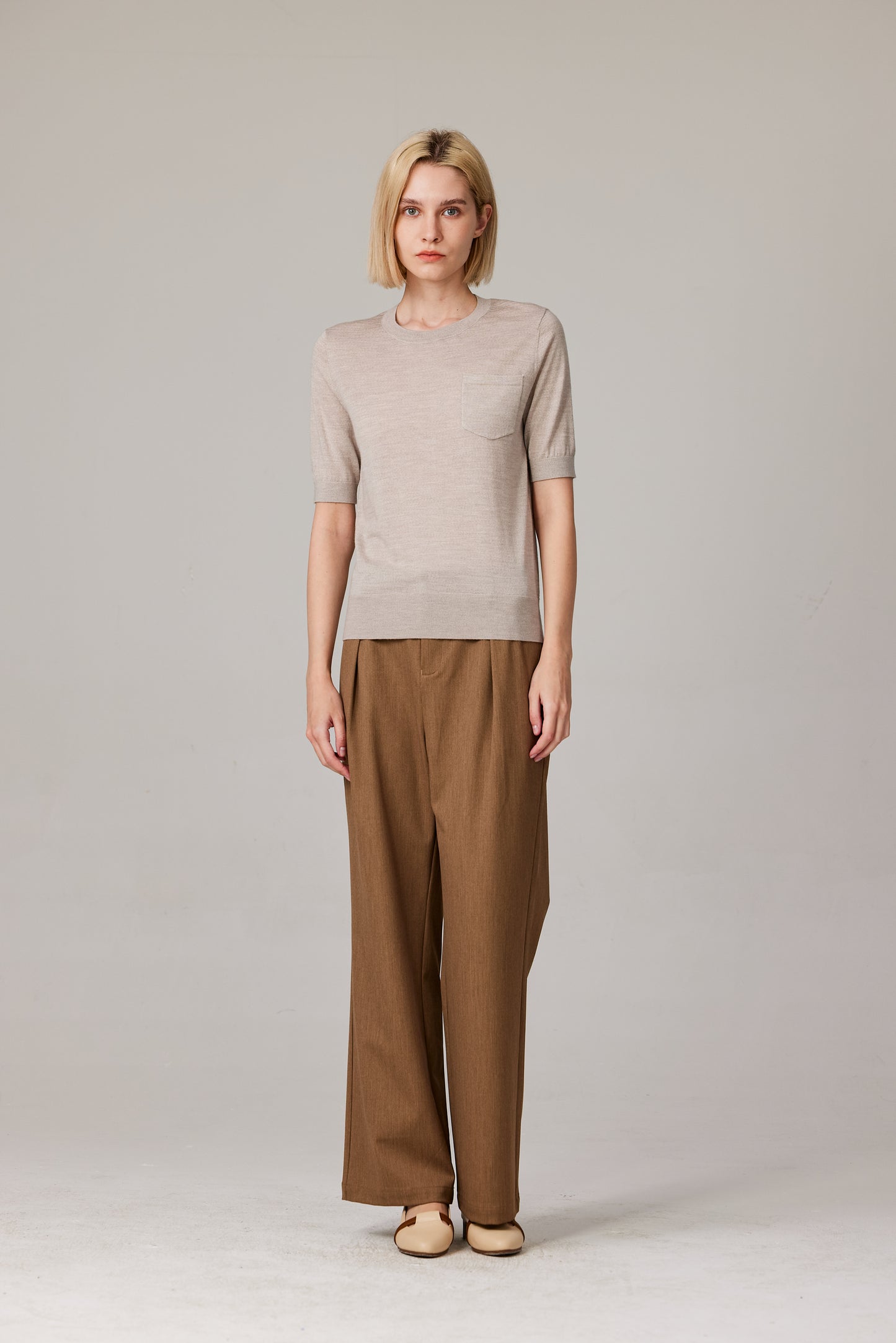 JENNIE LIU Women's Tissue Weight 75% Merino Wool 25% Silk Crew Neck Short Sleeve T Shirt Sweater | Ultra Soft Machine-Washable Sweaters for Women