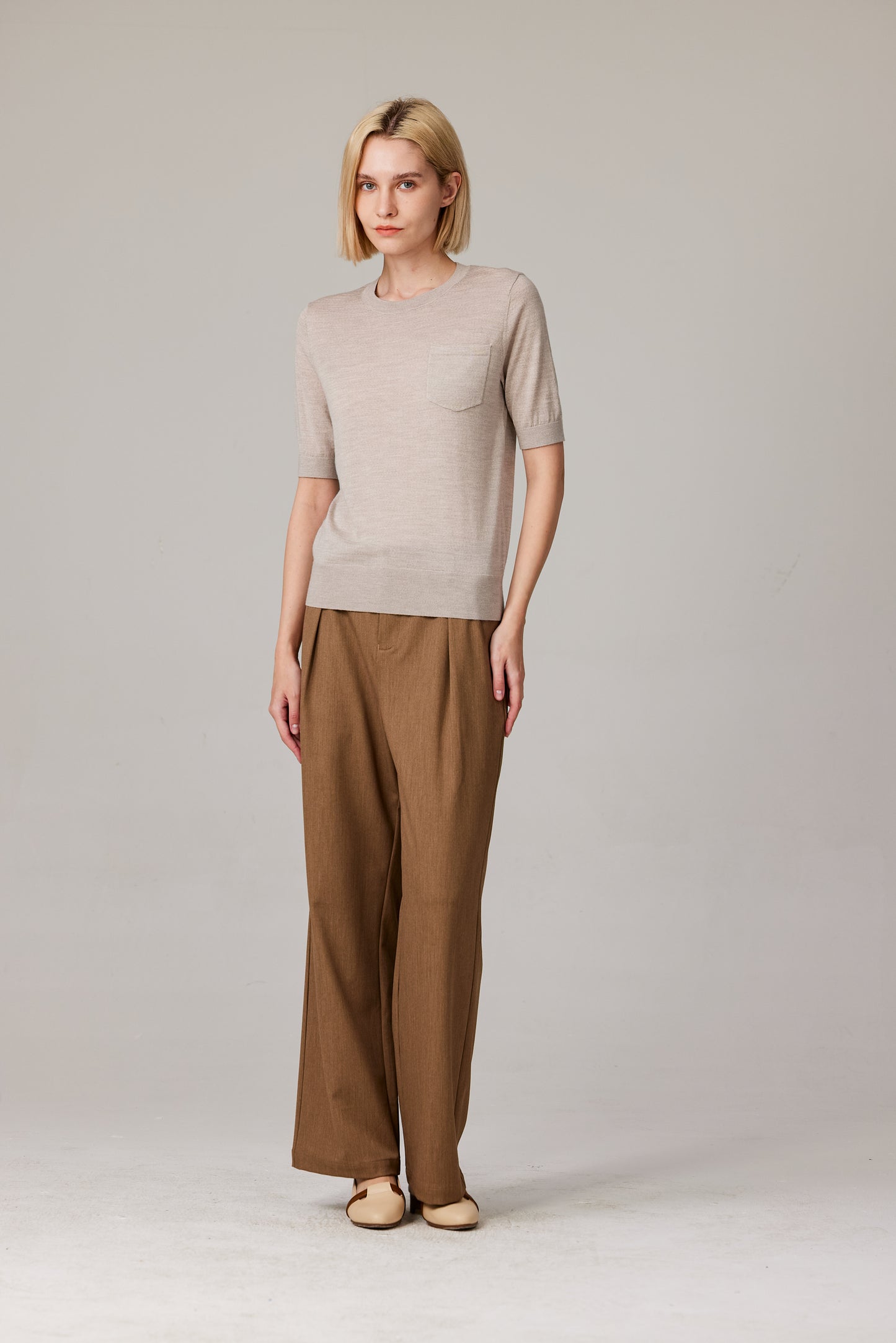 JENNIE LIU Women's Tissue Weight 75% Merino Wool 25% Silk Crew Neck Short Sleeve T Shirt Sweater | Ultra Soft Machine-Washable Sweaters for Women