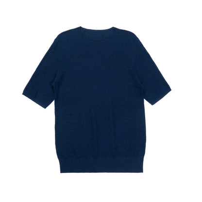 Women's Merino Silk Short Sleeve Funnel Neck Top in Navy by JENNIE LIU