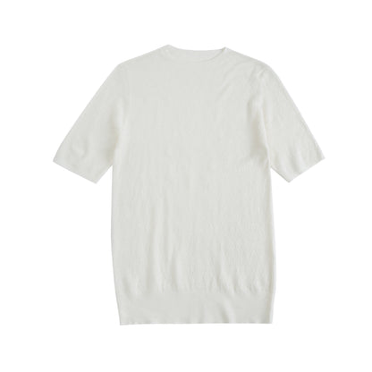 Women's Merino Silk Short Sleeve Funnel Neck Top in Cream by JENNIE LIU
